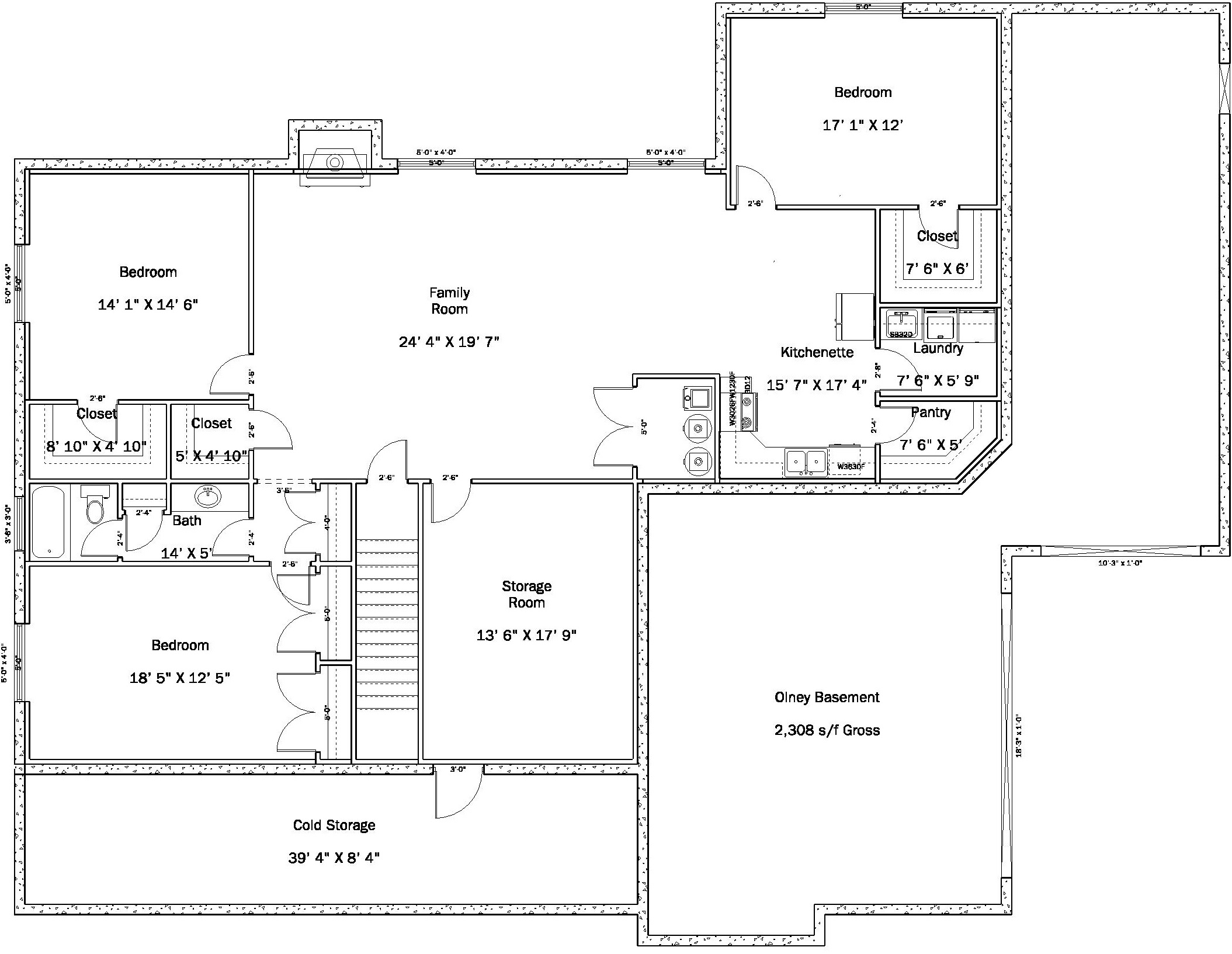 Floor Plan Basement of Craftsman Plan #187-1003