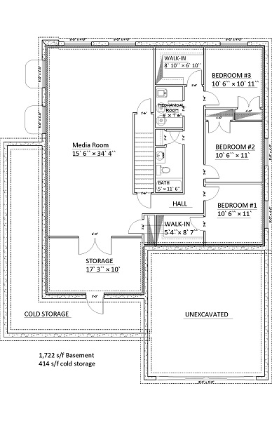 Floor Plan Basement of Cape Cod Plan #187-1006