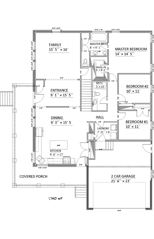 Floor Plan First Story of Cape Cod Plan #187-1006