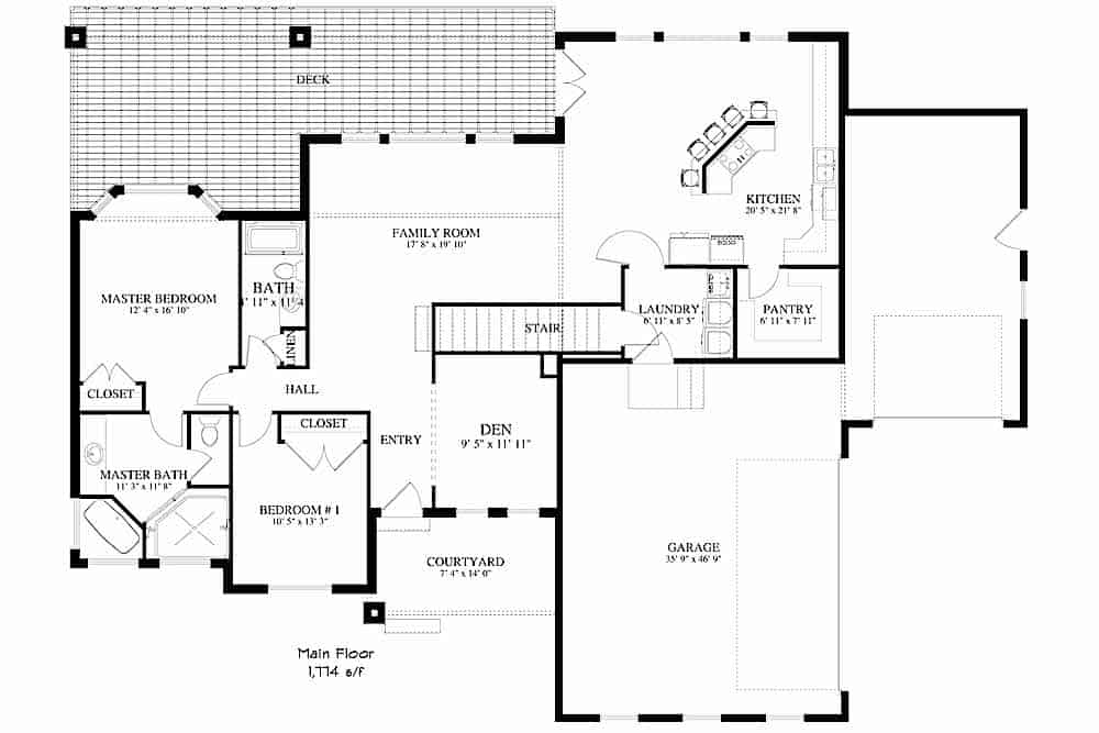 Floor Plan Main Level of Traditional Plan #187-1008