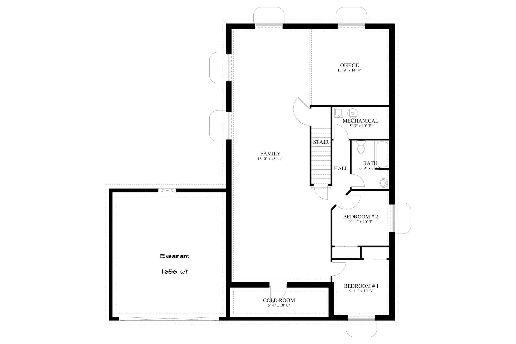 Basement of Traditional Plan #187-1027