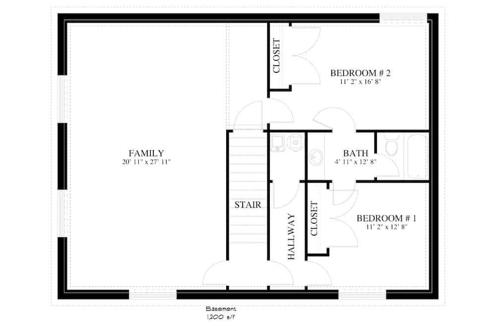 Floor Plan Basement of Craftsman Plan #187-1029