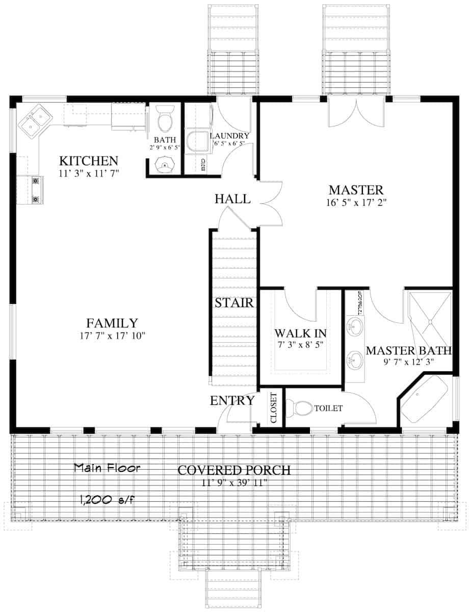 Floor Plan First Story of Craftsman Plan #187-1029