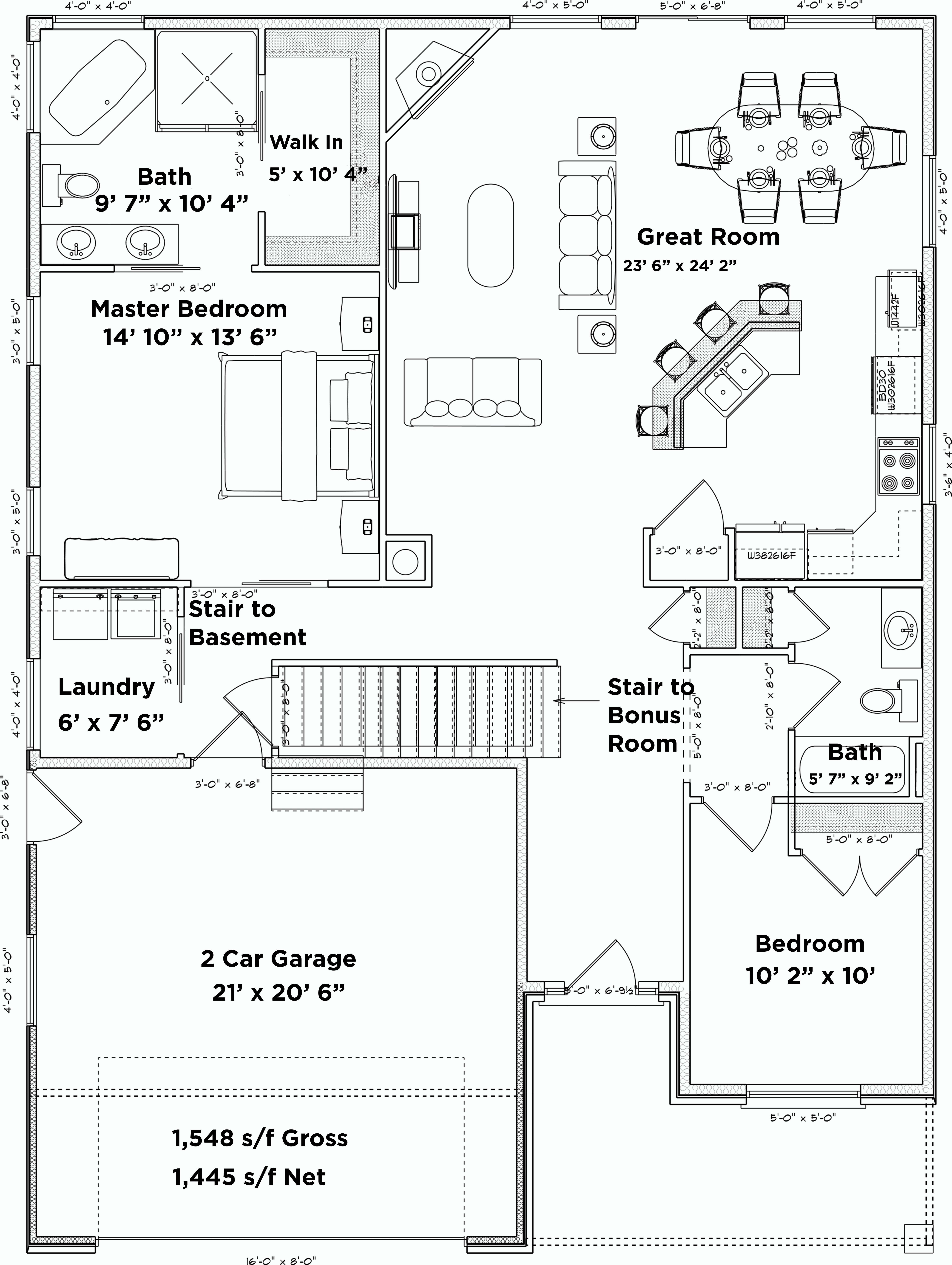 Floor Plan First Story of Craftsman Plan #187-1055