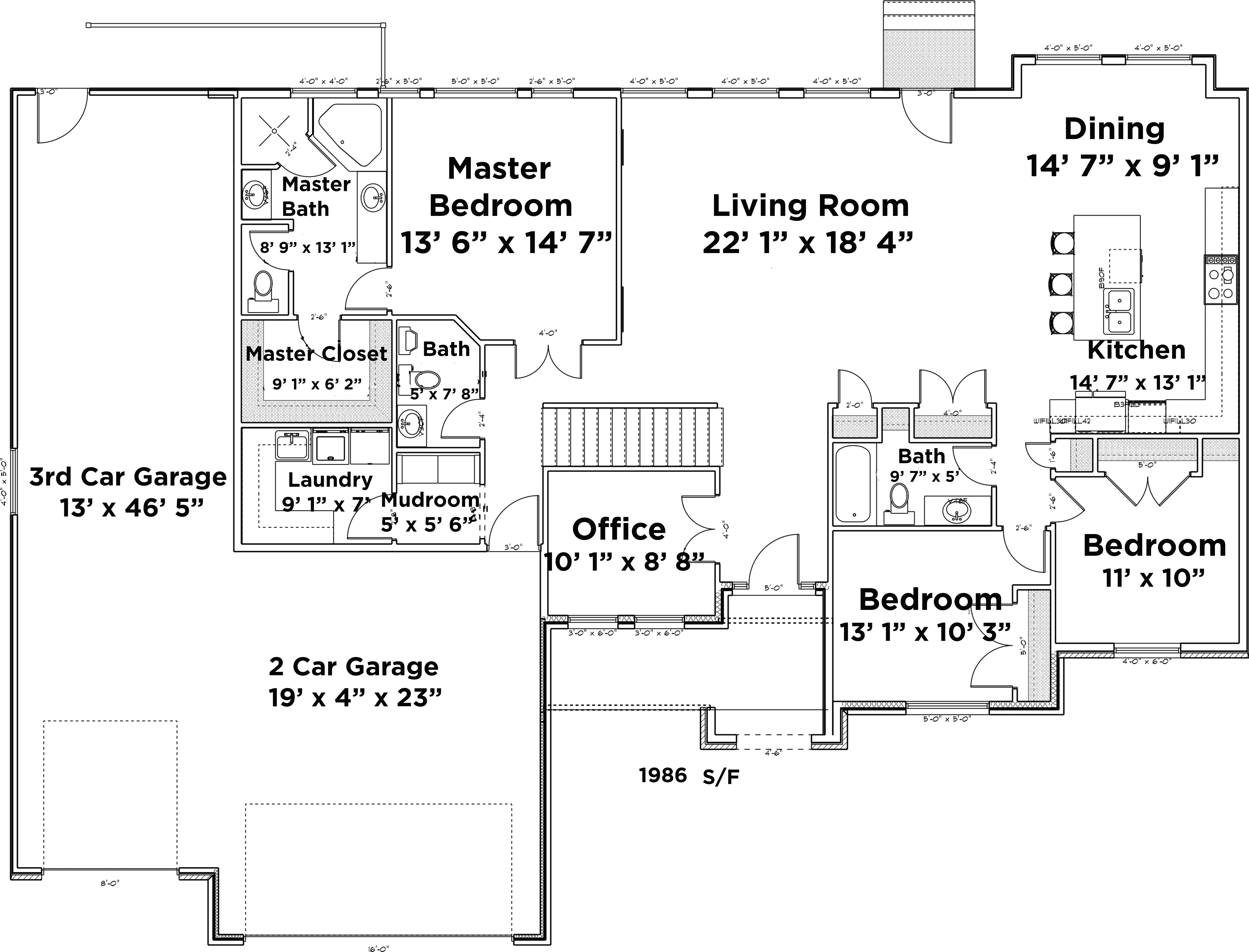 Floor Plan First Story of Traditional Plan #187-1124
