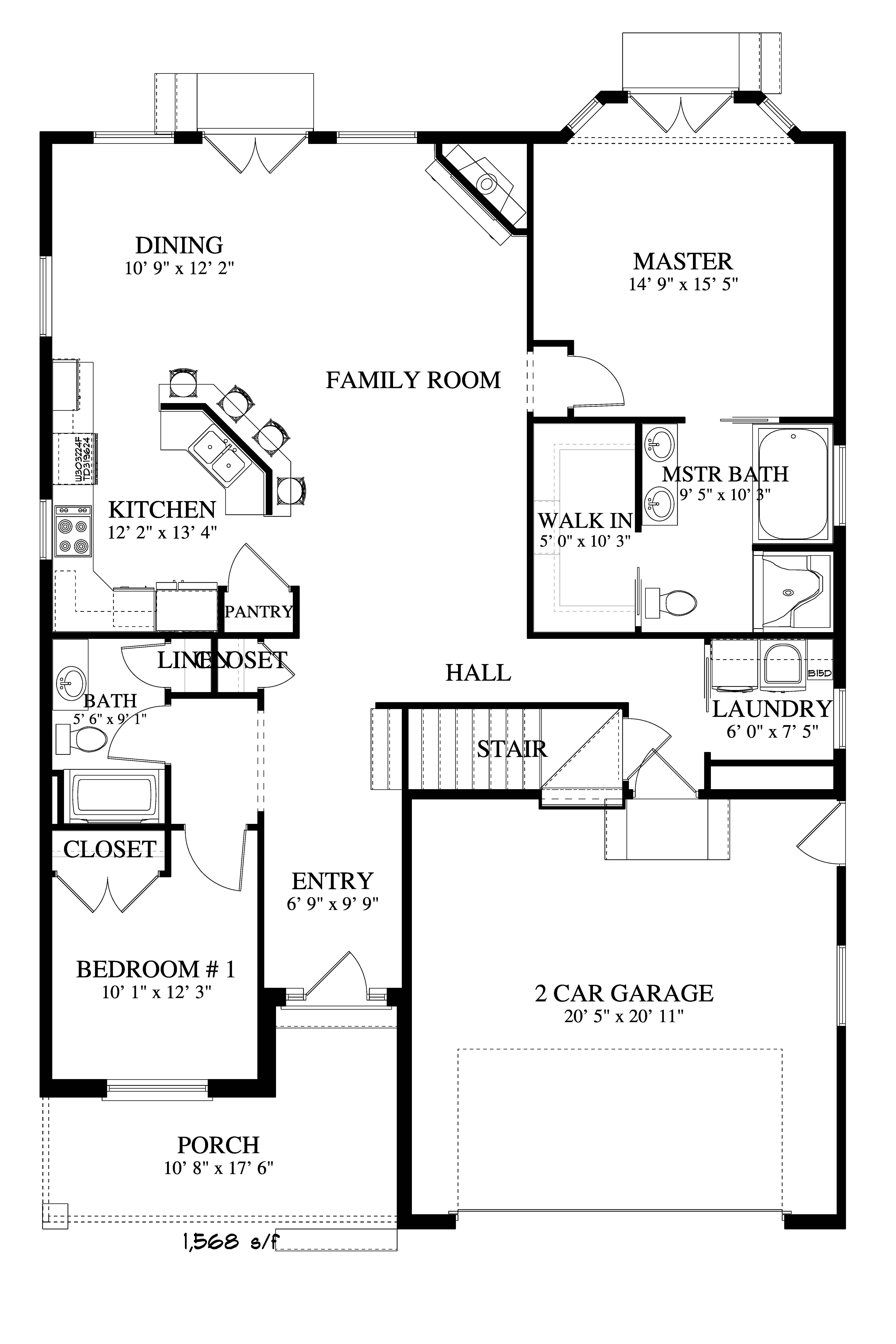 Floor Plan Main Level of Ranch Plan #187-1135