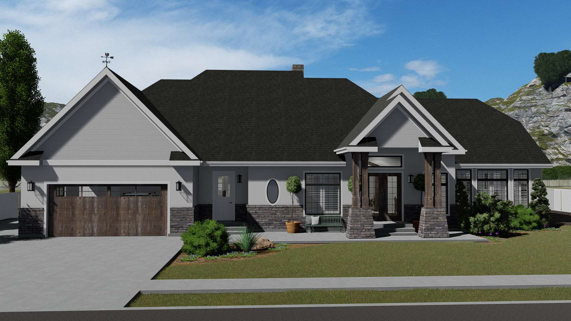 Front elevation of Craftsman home (ThePlanCollection: House Plan #187-1136)