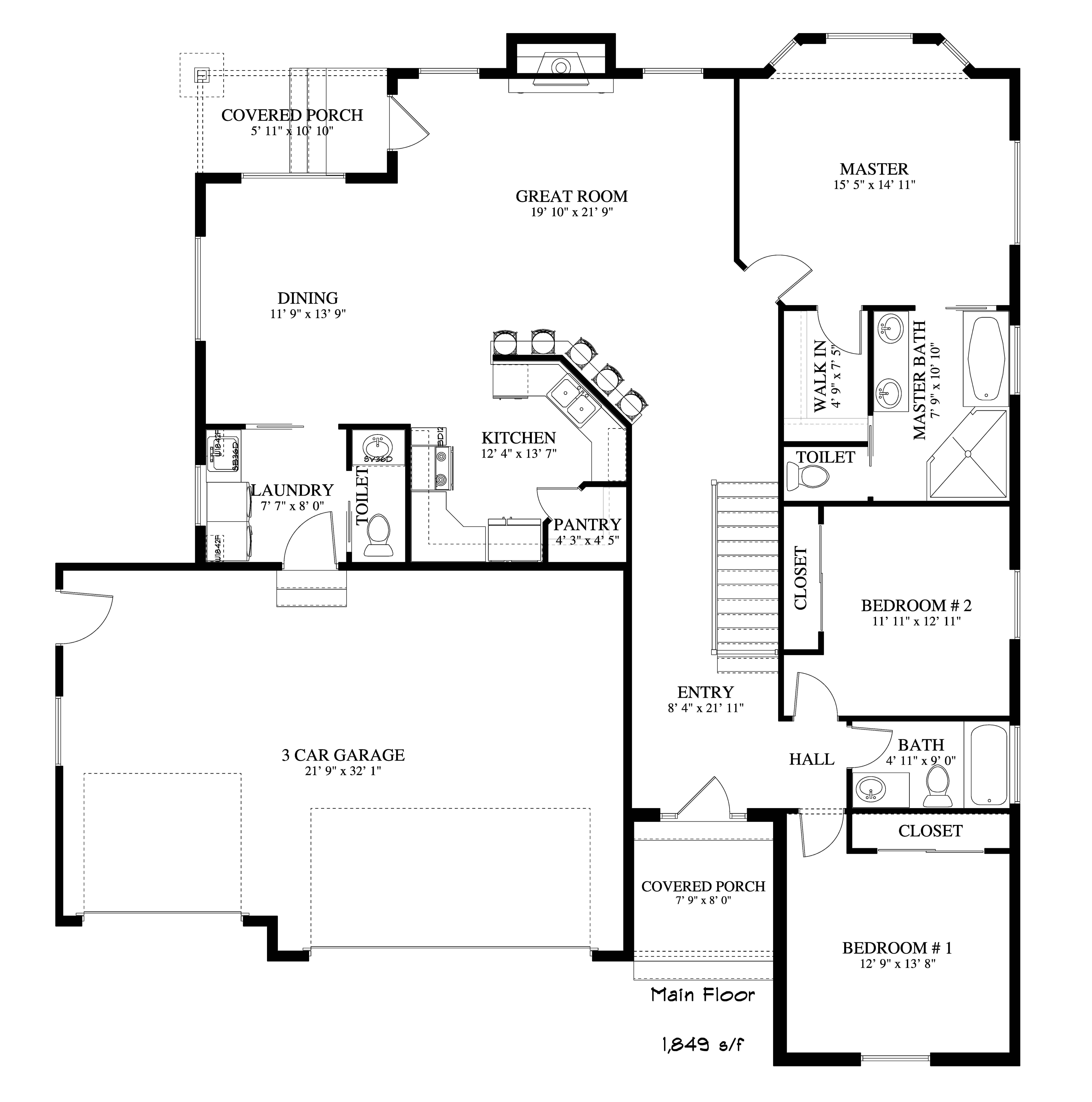 Floor Plan Main Level of Rustic Plan #187-1138