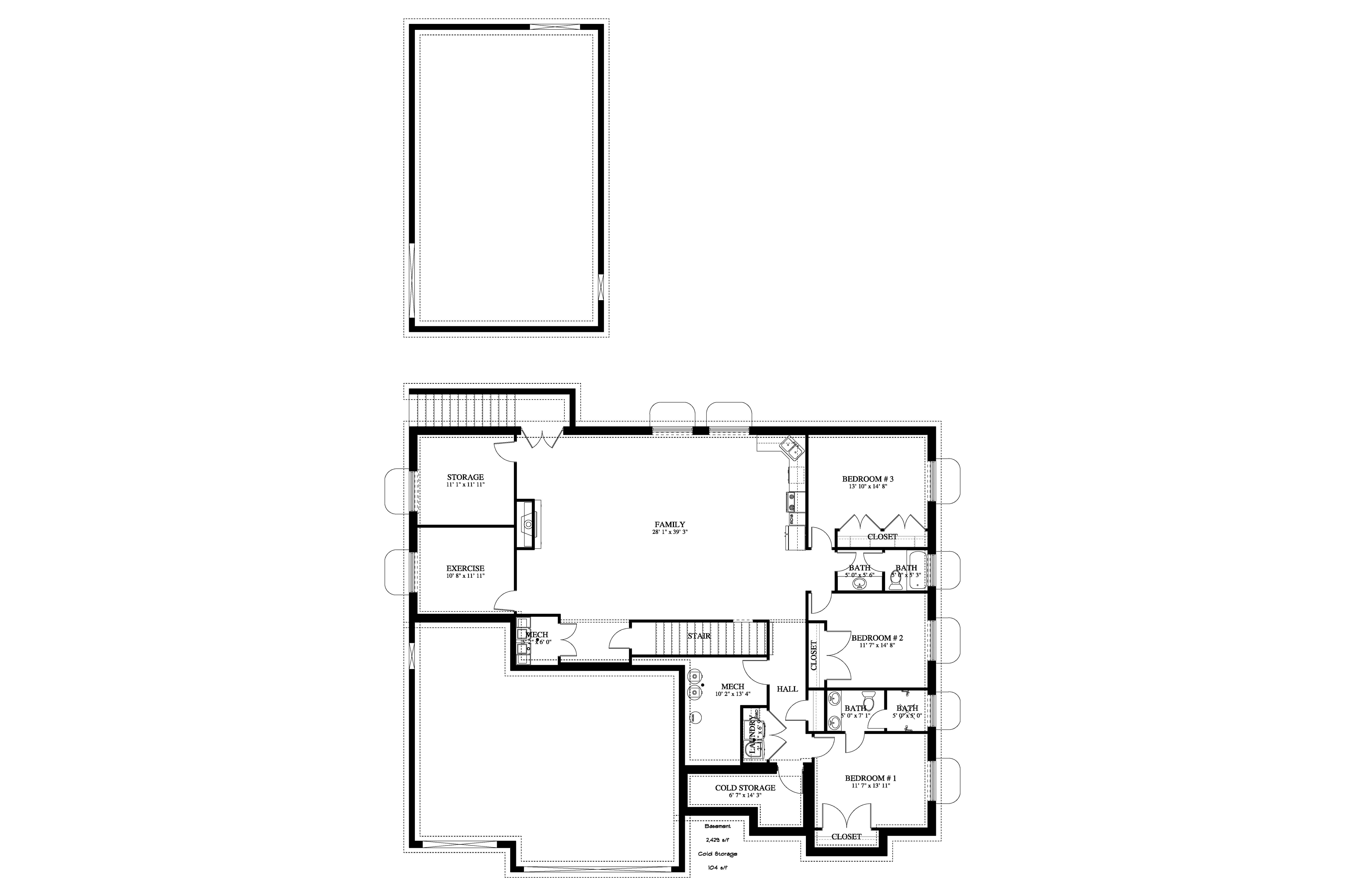 Floor Plan Basement of Ranch Plan #187-1140
