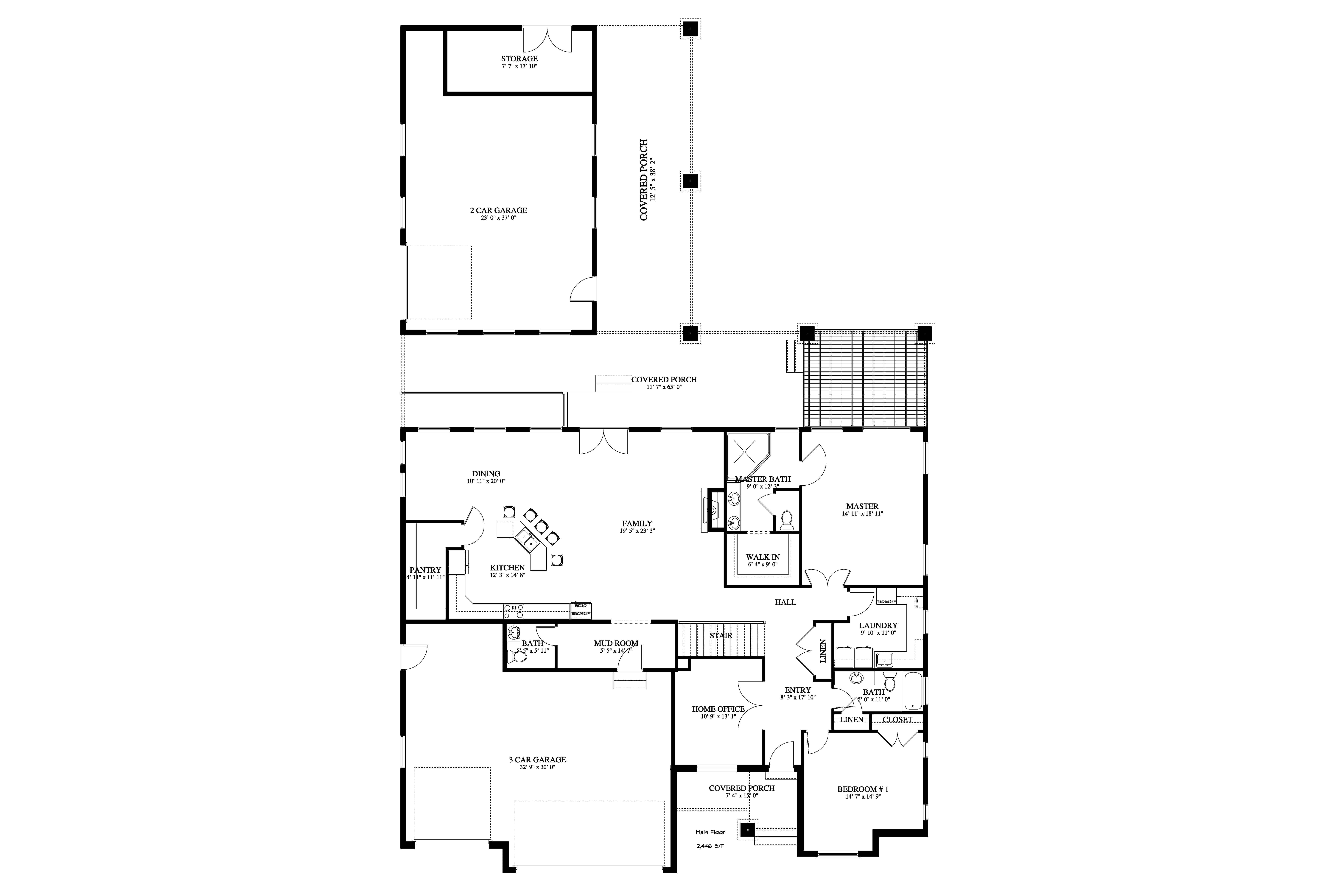Floor Plan Main Level of Ranch Plan #187-1140