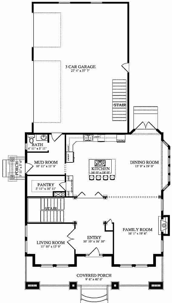 Floor Plan Main Level of Craftsman Plan #187-1142