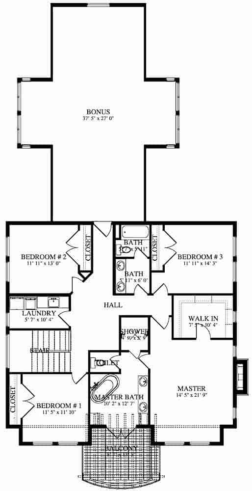 Floor Plan Upper Level of Craftsman Plan #187-1142