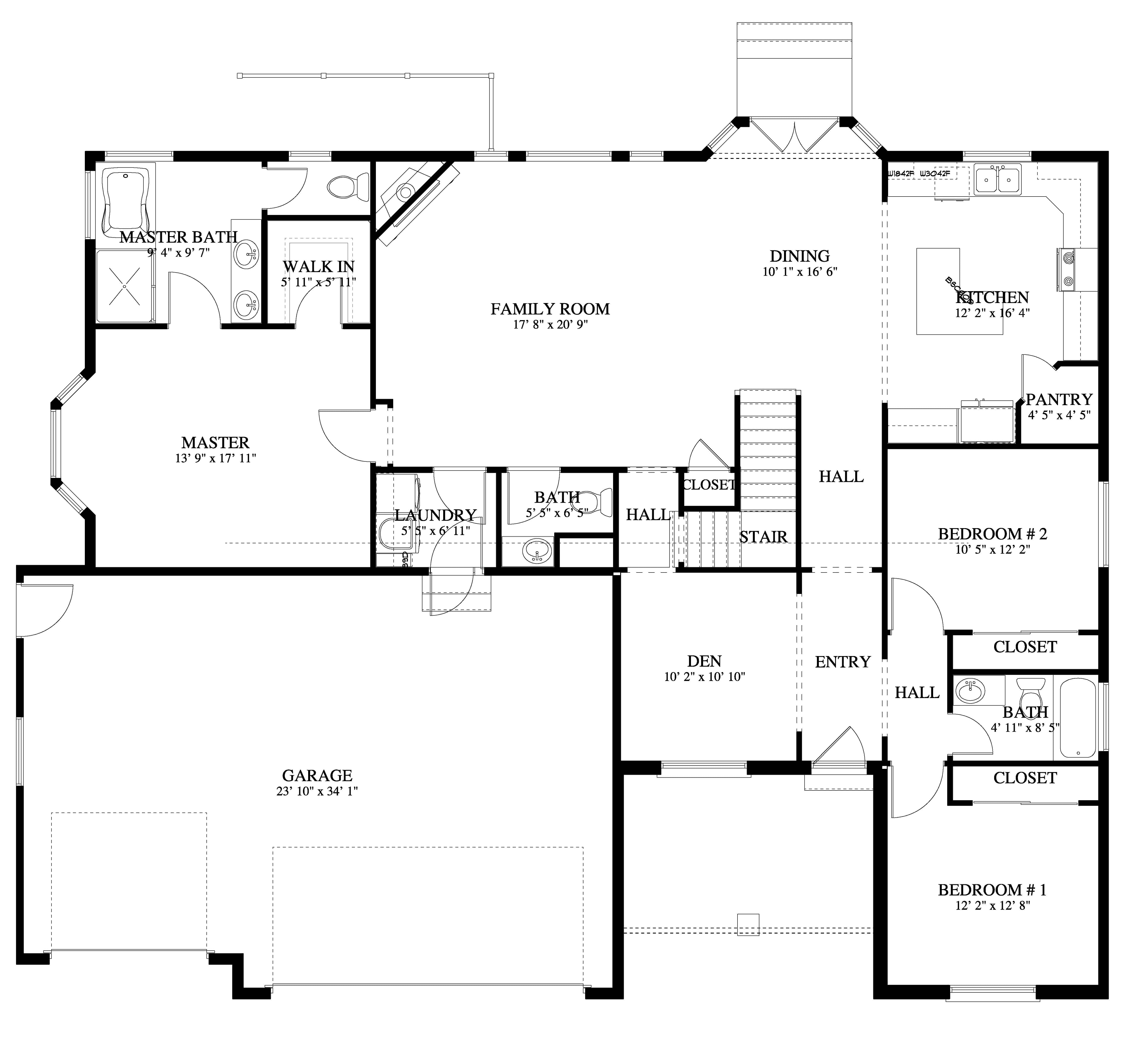 Floor Plan Main Level of Farmhouse Plan #187-1143