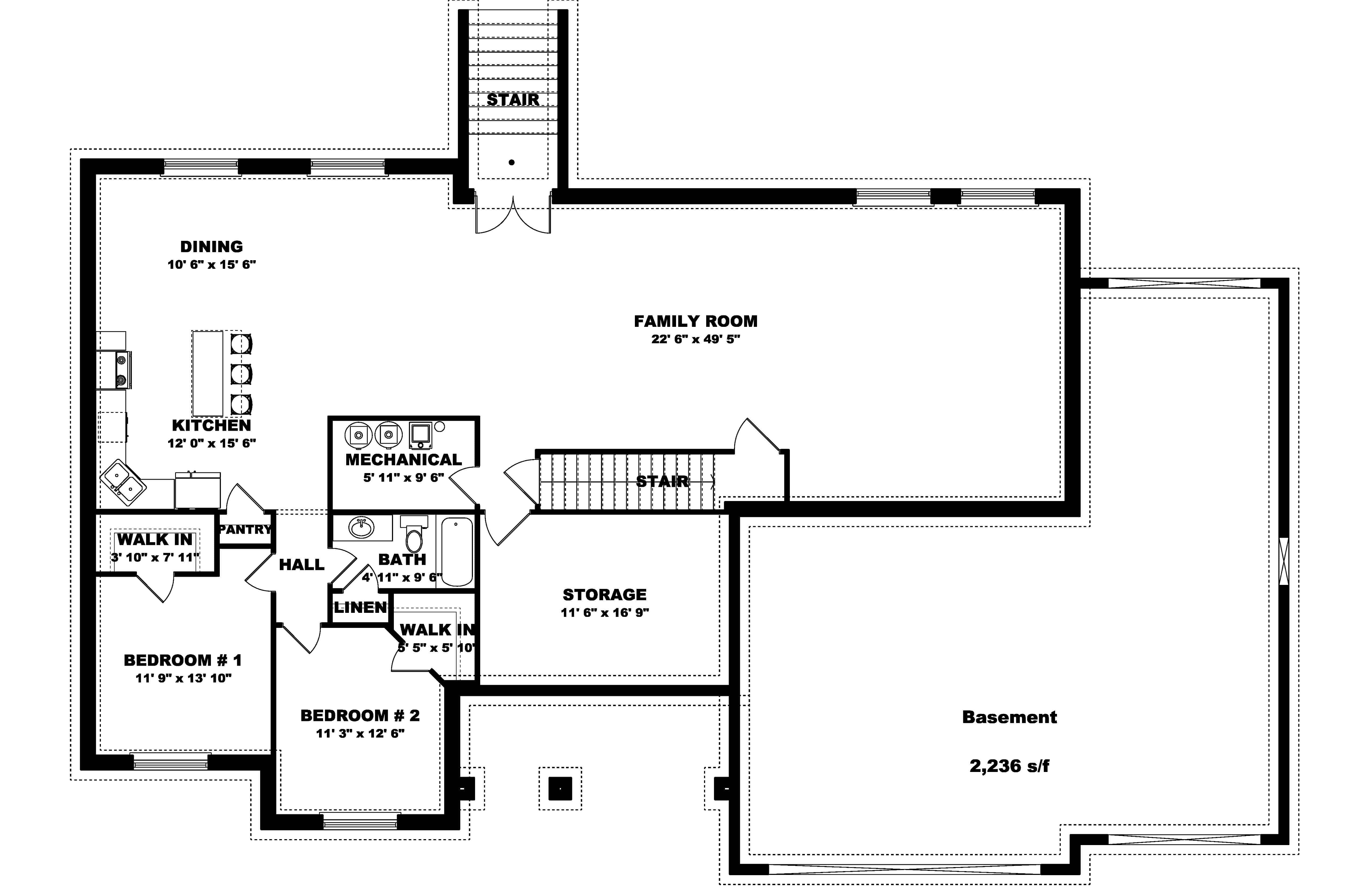 Floor Plan Basement of Craftsman Plan #187-1144