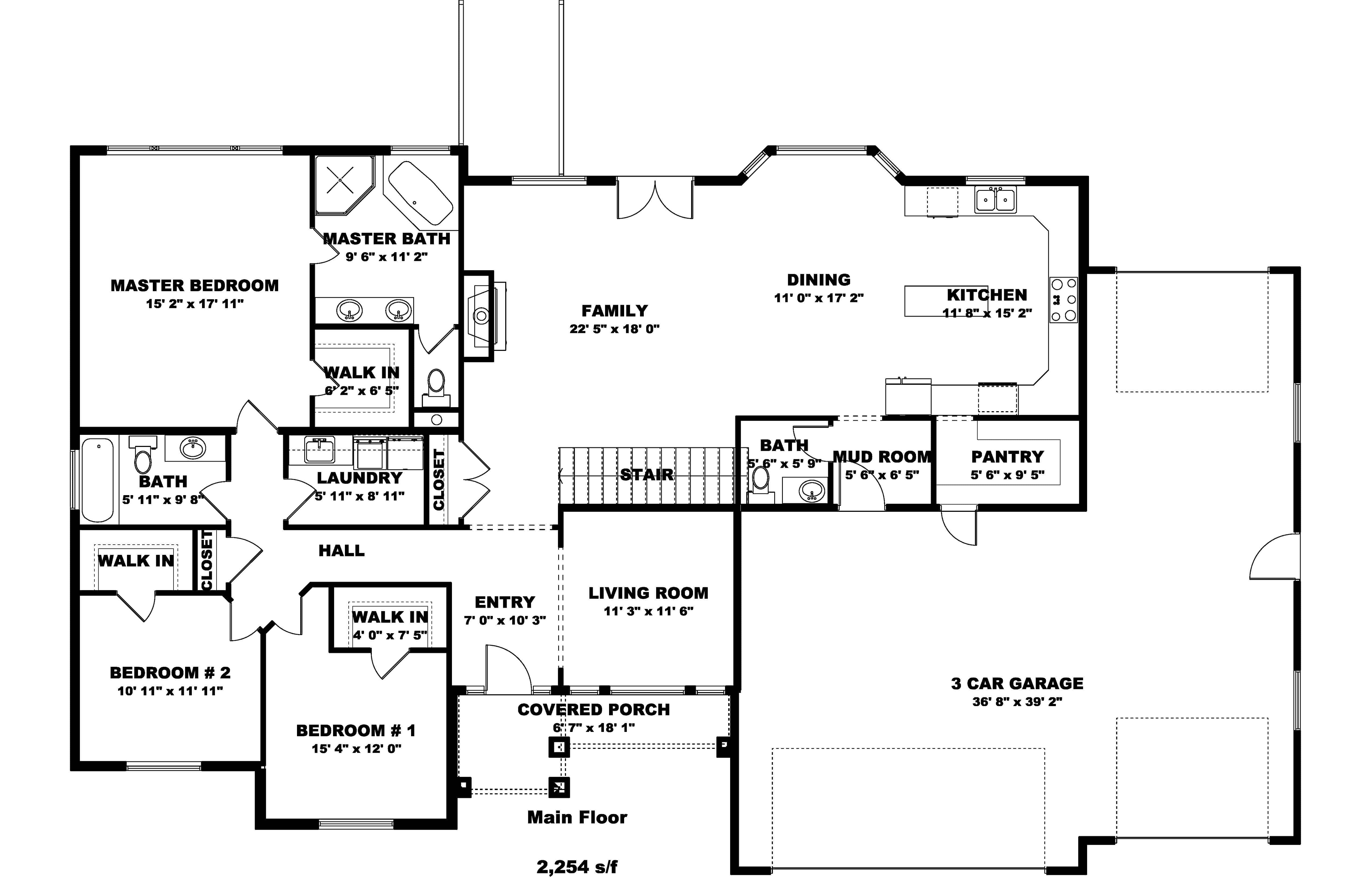 Floor Plan Main Level of Craftsman Plan #187-1144