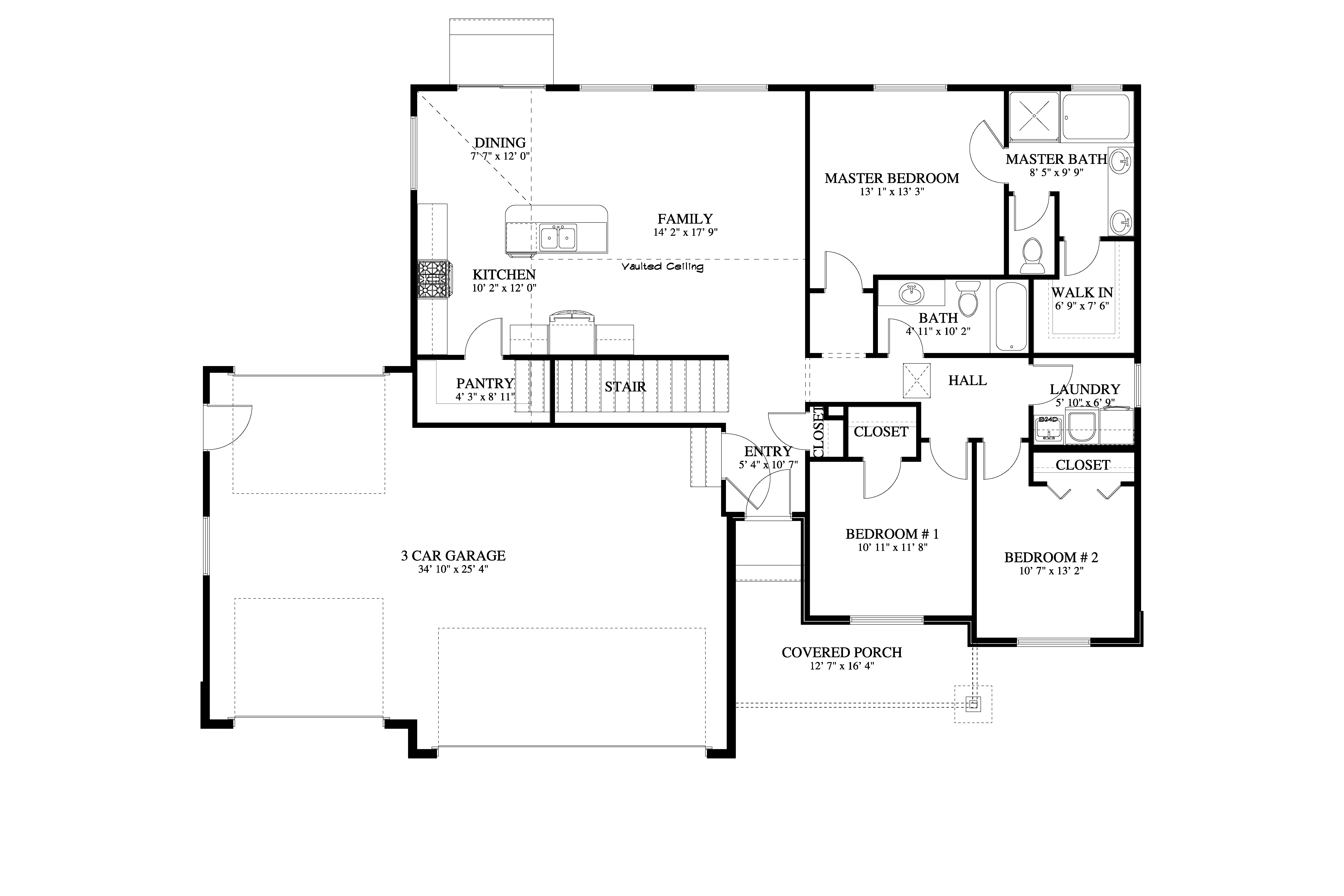 Floor Plan Main Level of Craftsman Plan #187-1145
