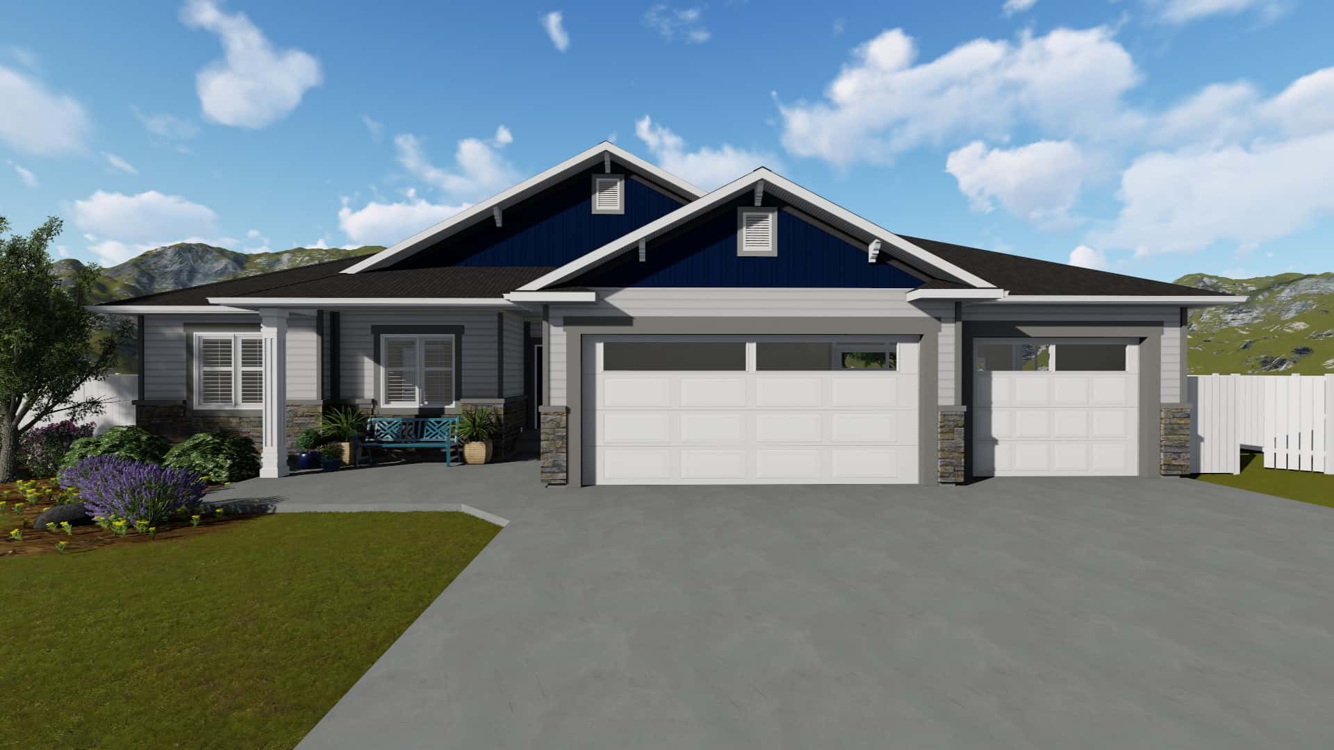 Front elevation of Craftsman home (ThePlanCollection: House Plan #187-1145)