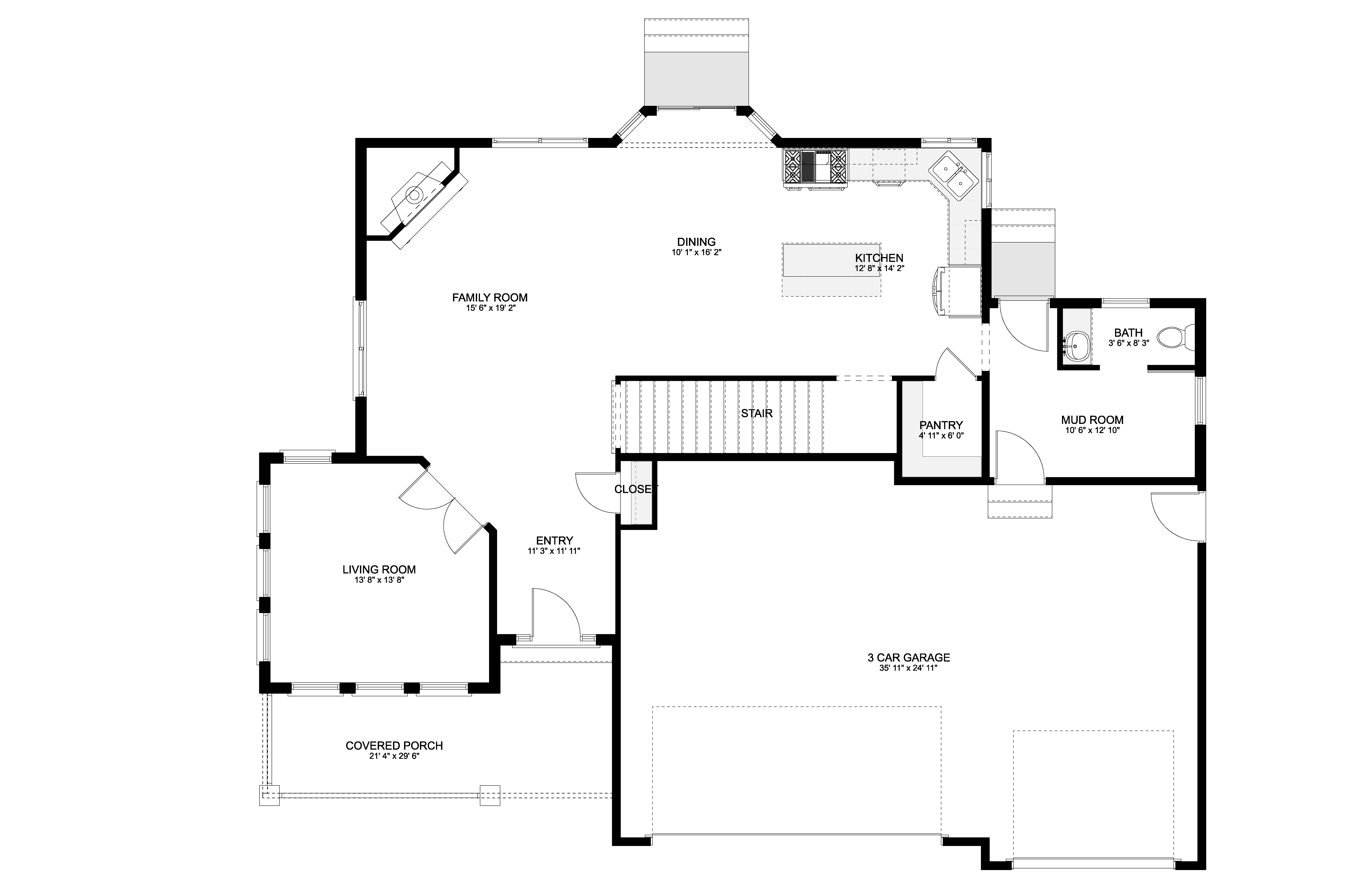 Floor Plan Main Level of Craftsman Plan #187-1146