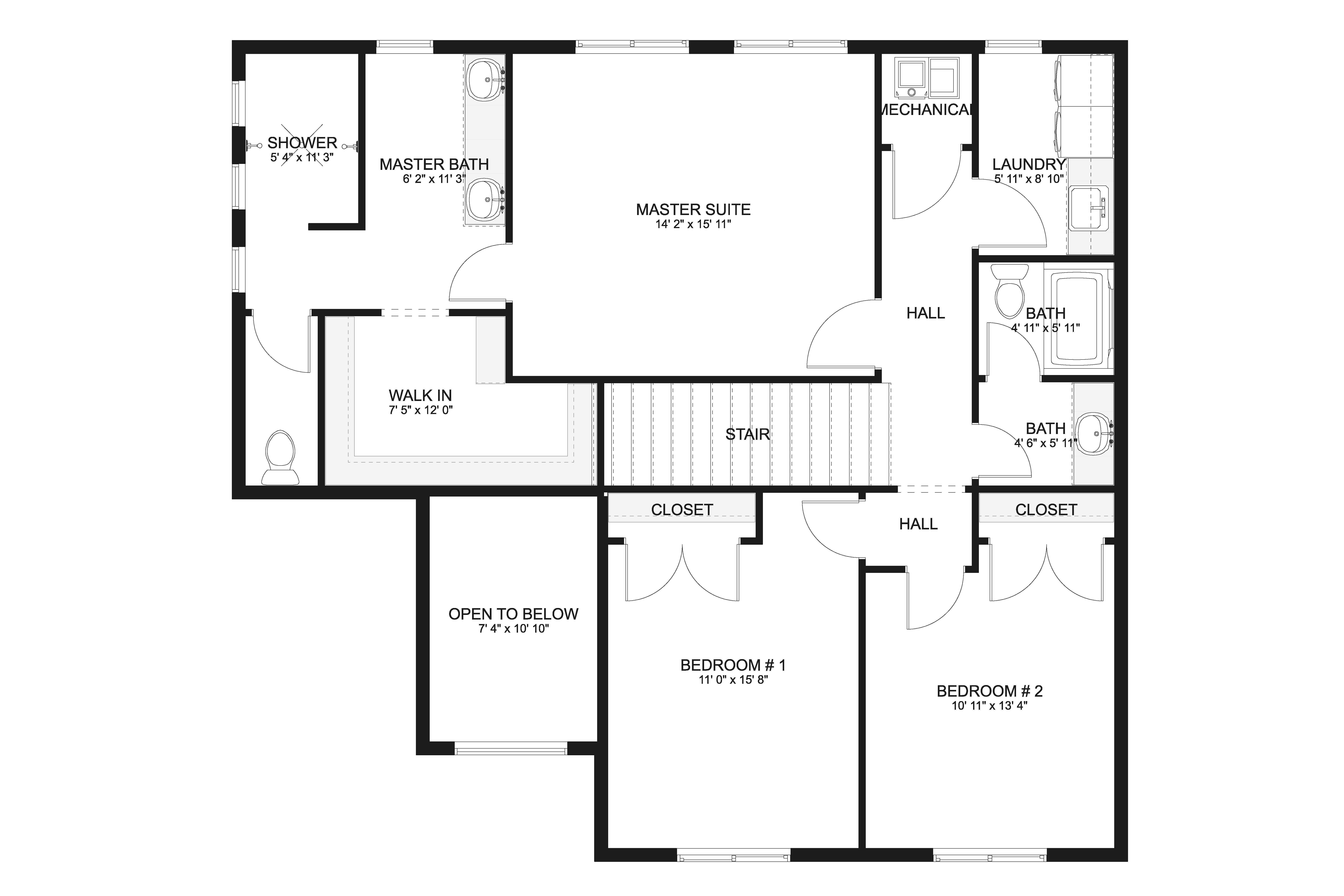 Floor Plan Upper Level of Craftsman Plan #187-1146