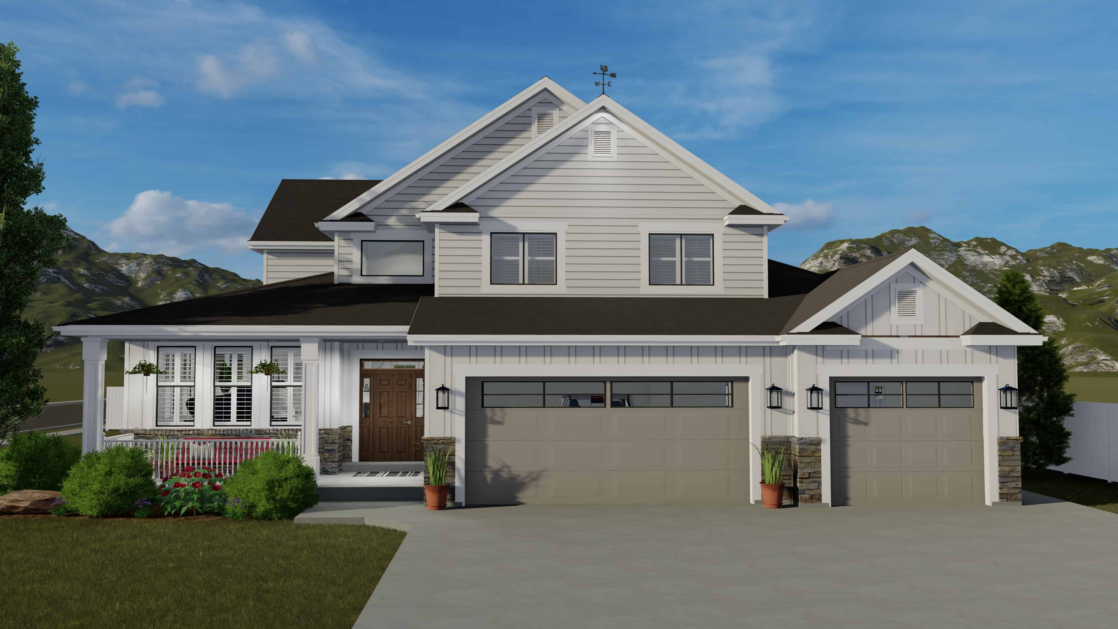 Front elevation of Craftsman home (ThePlanCollection: House Plan #187-1146)