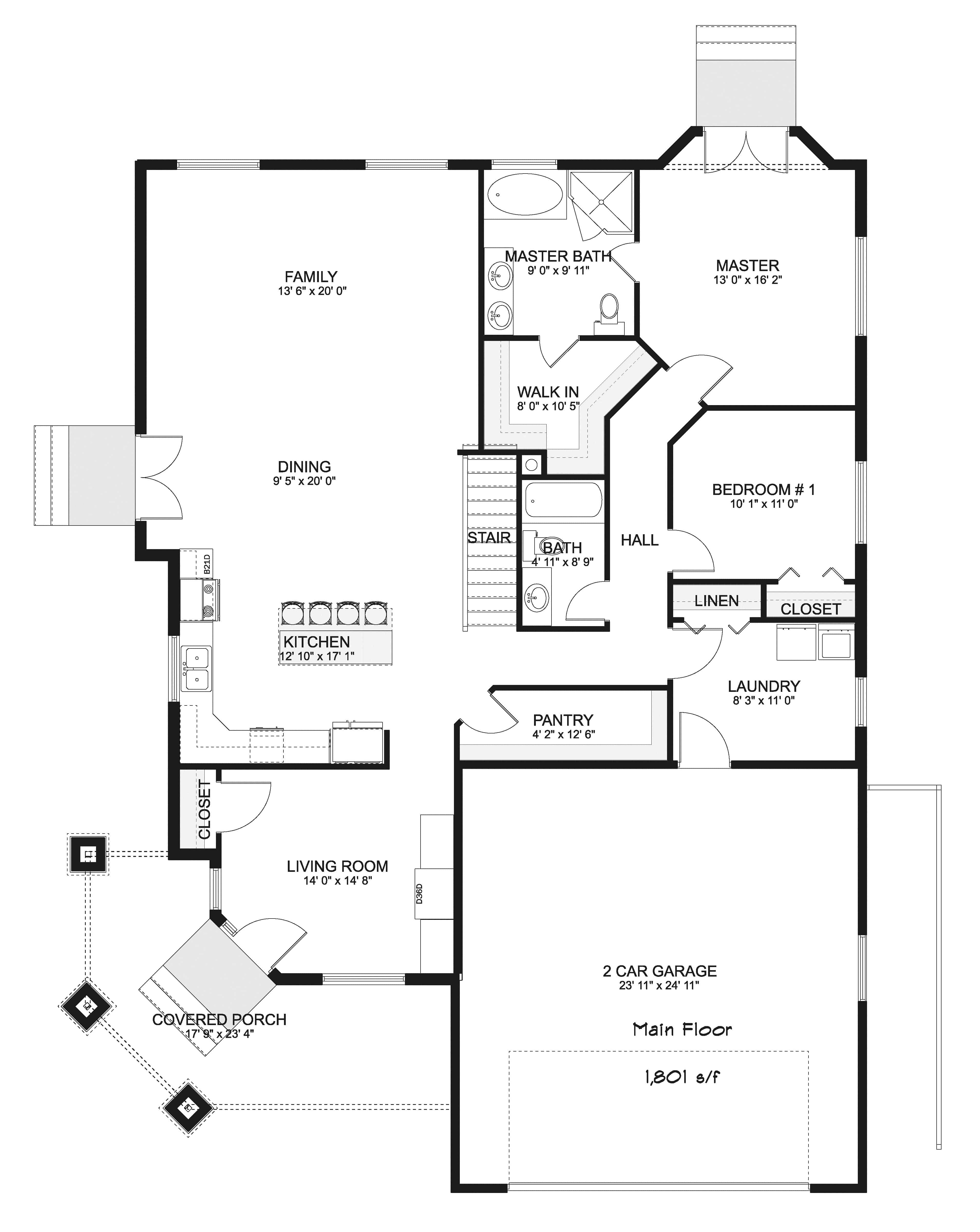 Floor Plan Main Level of Craftsman Plan #187-1147