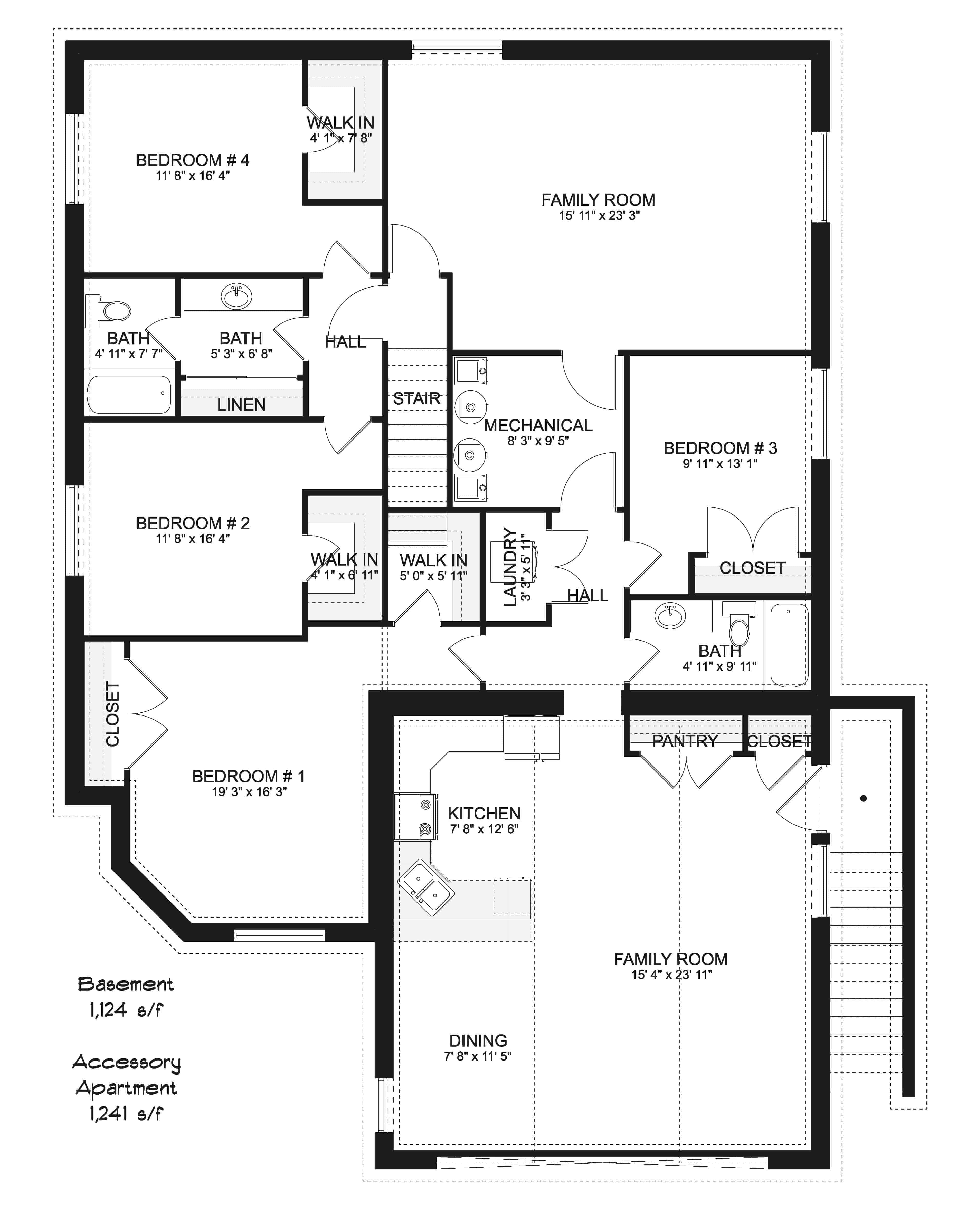 Floor Plan Basement of Craftsman Plan #187-1147