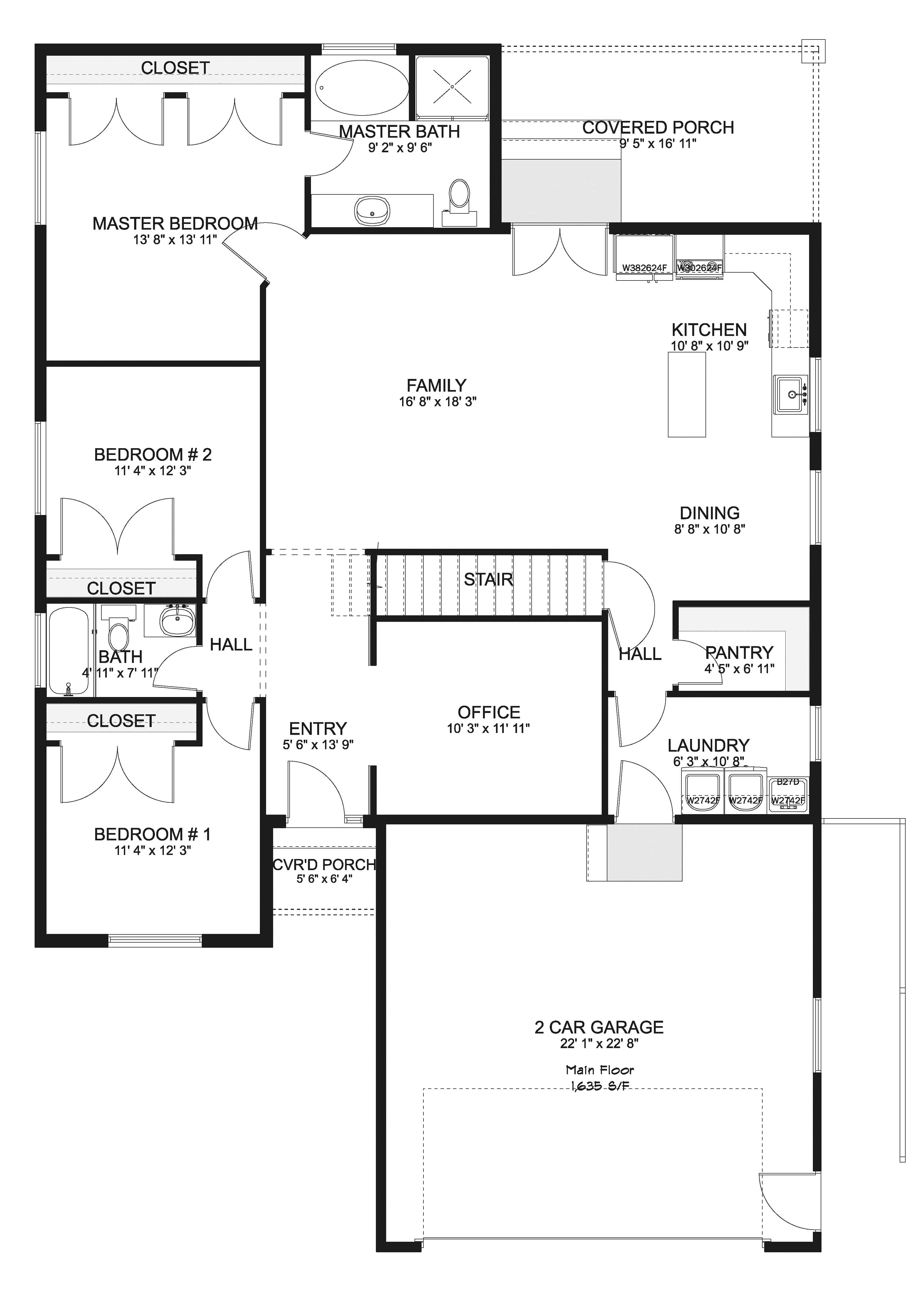 Floor Plan Main Level of Ranch Plan #187-1149
