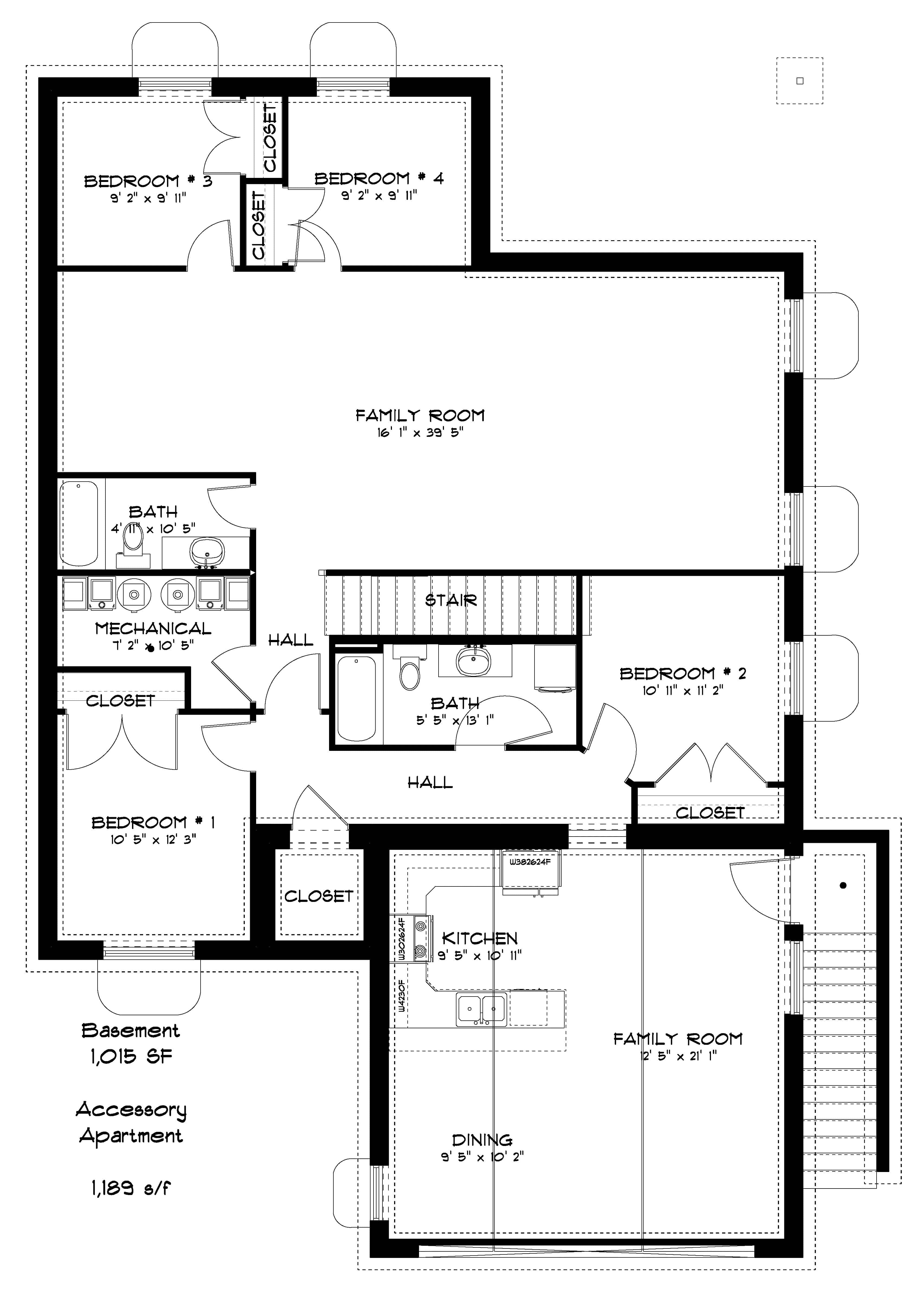 Floor Plan Basement of Ranch Plan #187-1149