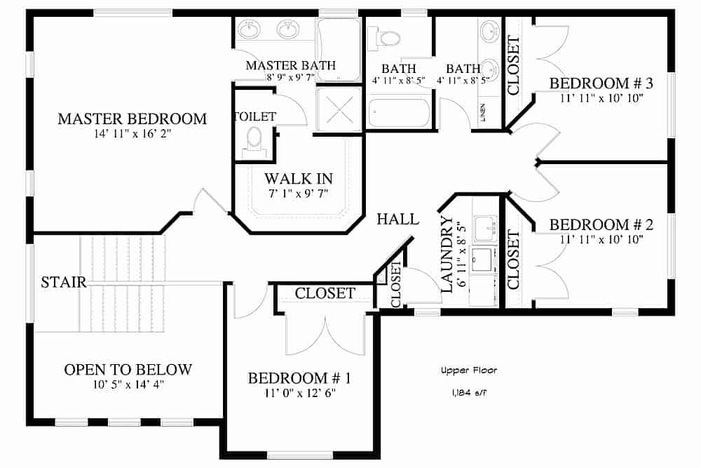 Floor Plan Upper Level of Contemporary Plan #187-1150