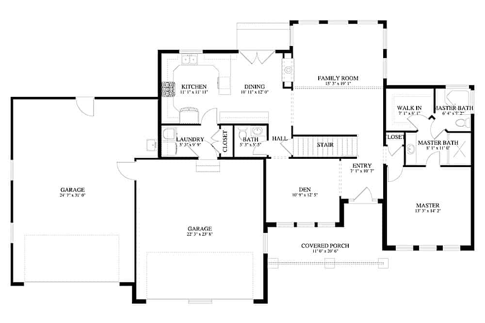 Floor Plan Main Level of Contemporary Plan #187-1152