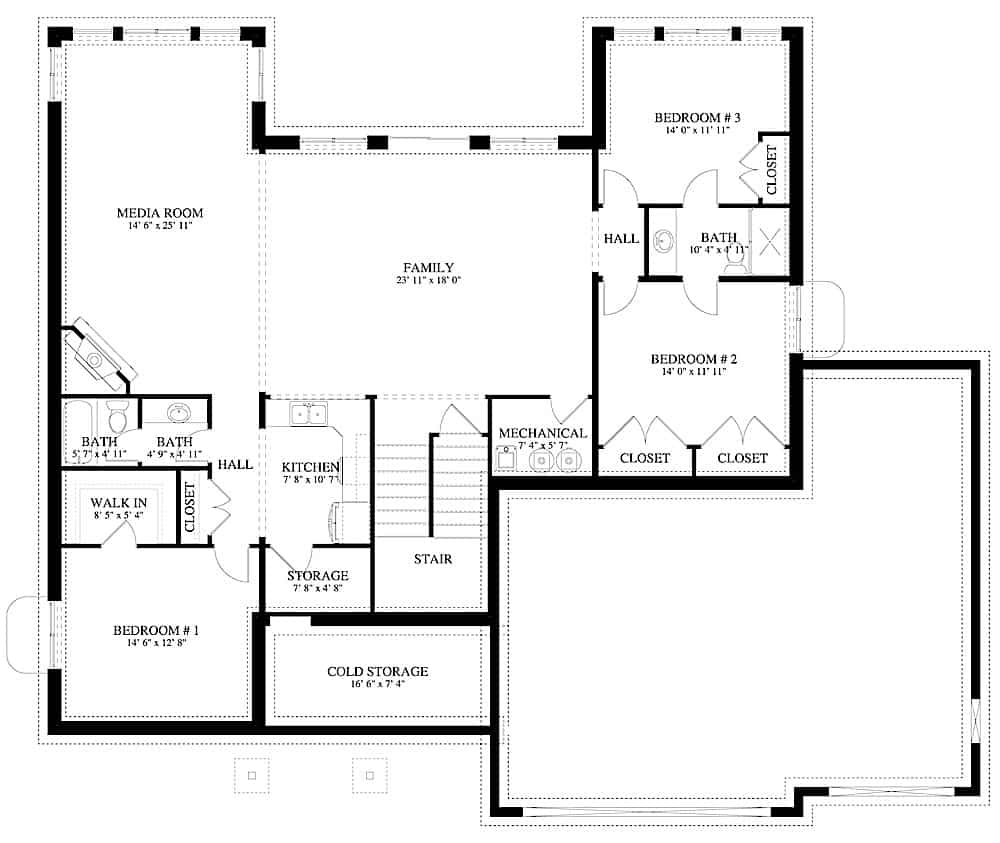 Floor Plan Basement of Contemporary Plan #187-1154