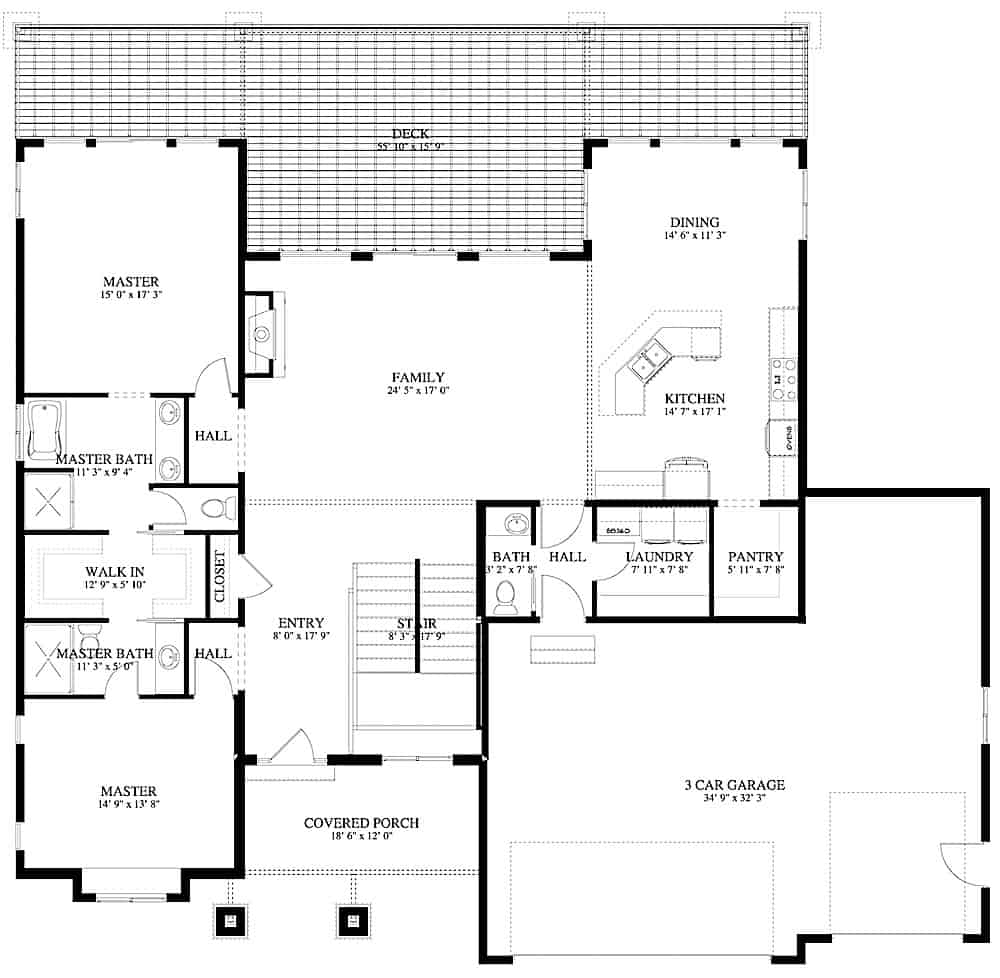 Floor Plan Main Level of Contemporary Plan #187-1154