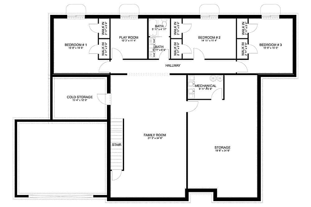 Floor Plan Basement of Craftsman Plan #187-1155