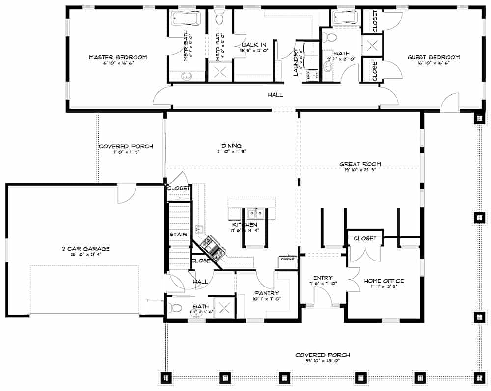 Floor Plan Main Level of Craftsman Plan #187-1155