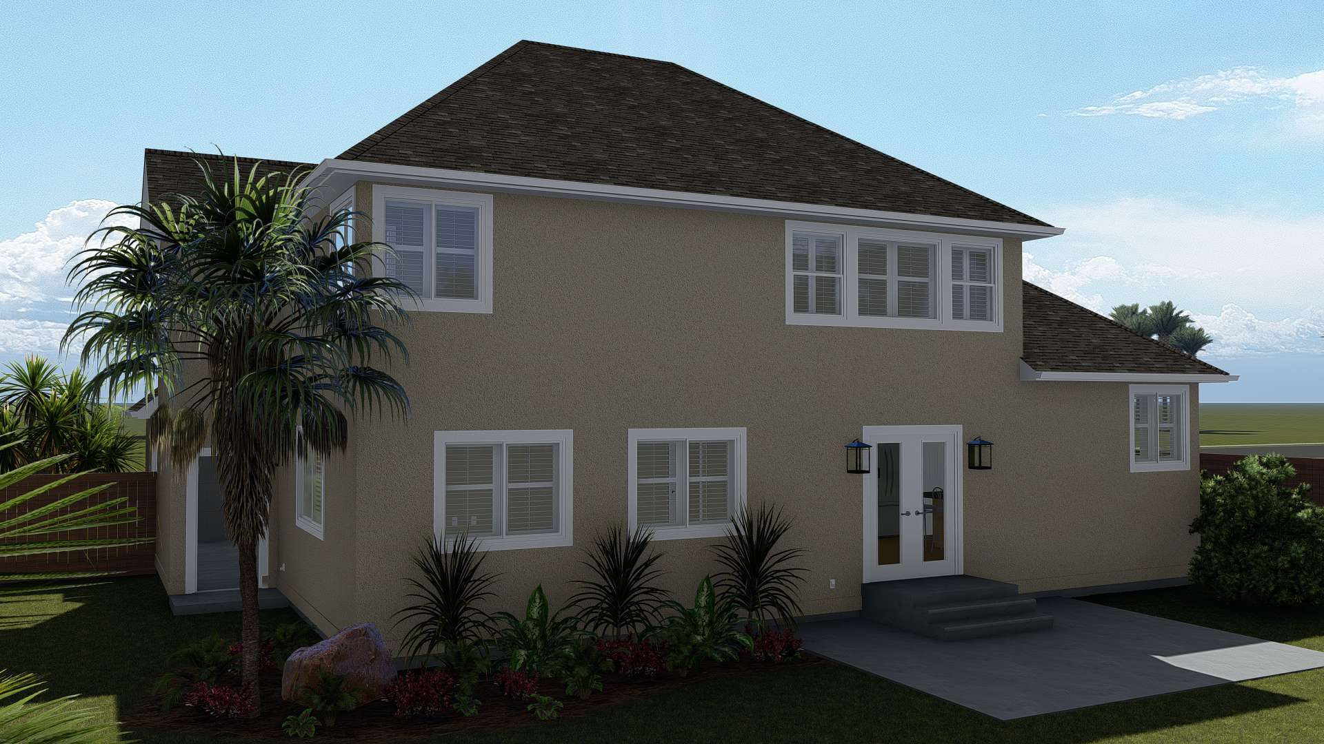 Rear View of this 3-Bedroom, 2026 Sq Ft Plan - 187-1156
