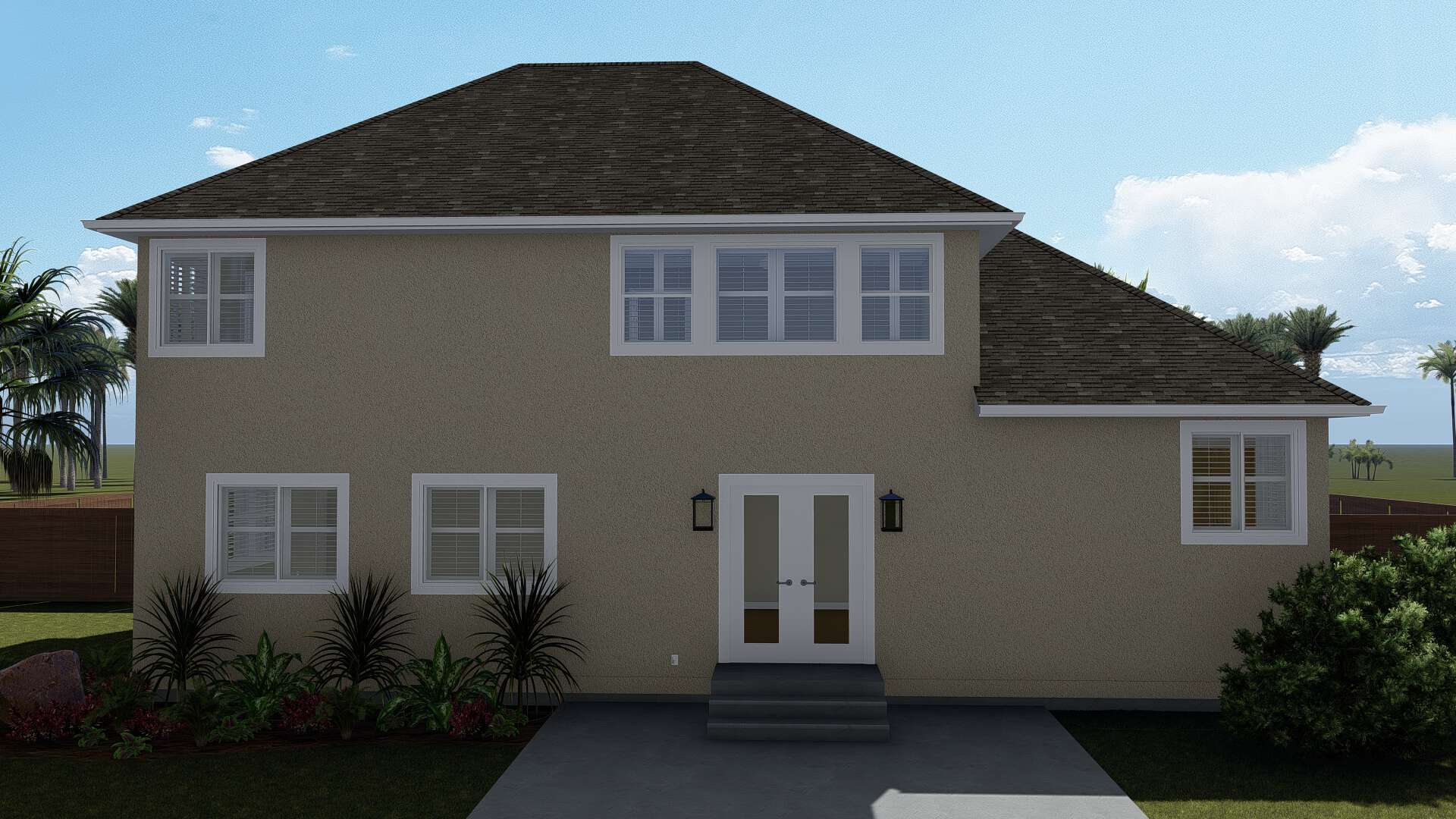Rear View of this 3-Bedroom, 2026 Sq Ft Plan - 187-1156