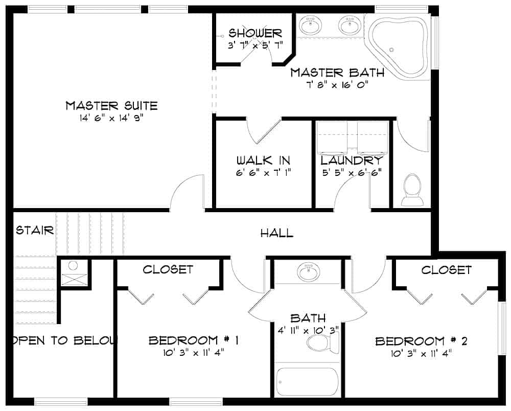 Floor Plan Upper Level of Contemporary Plan #187-1156