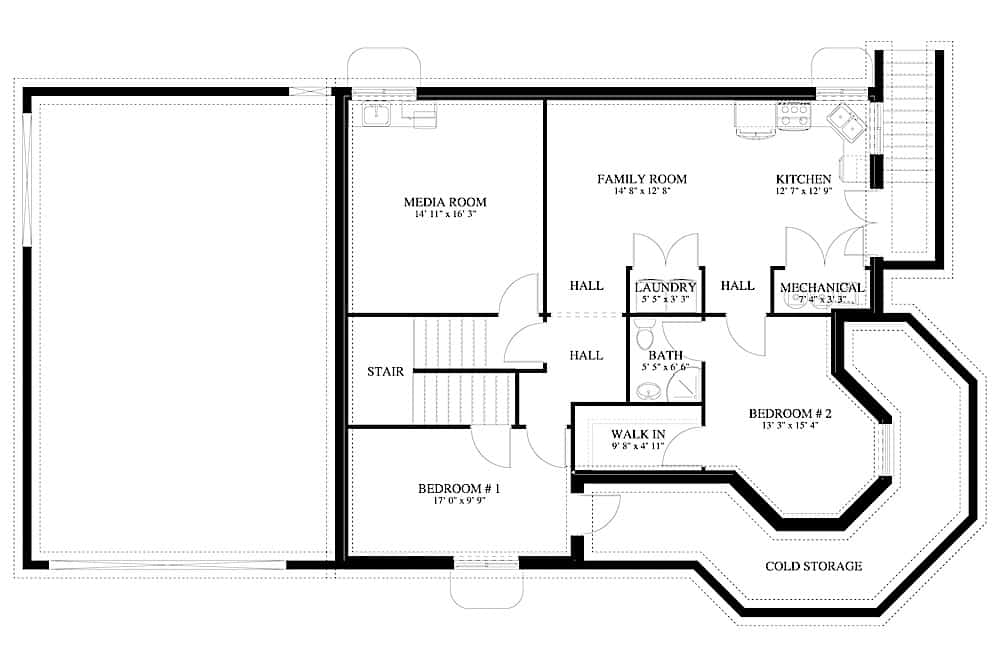 Floor Plan Basement of Contemporary Plan #187-1157