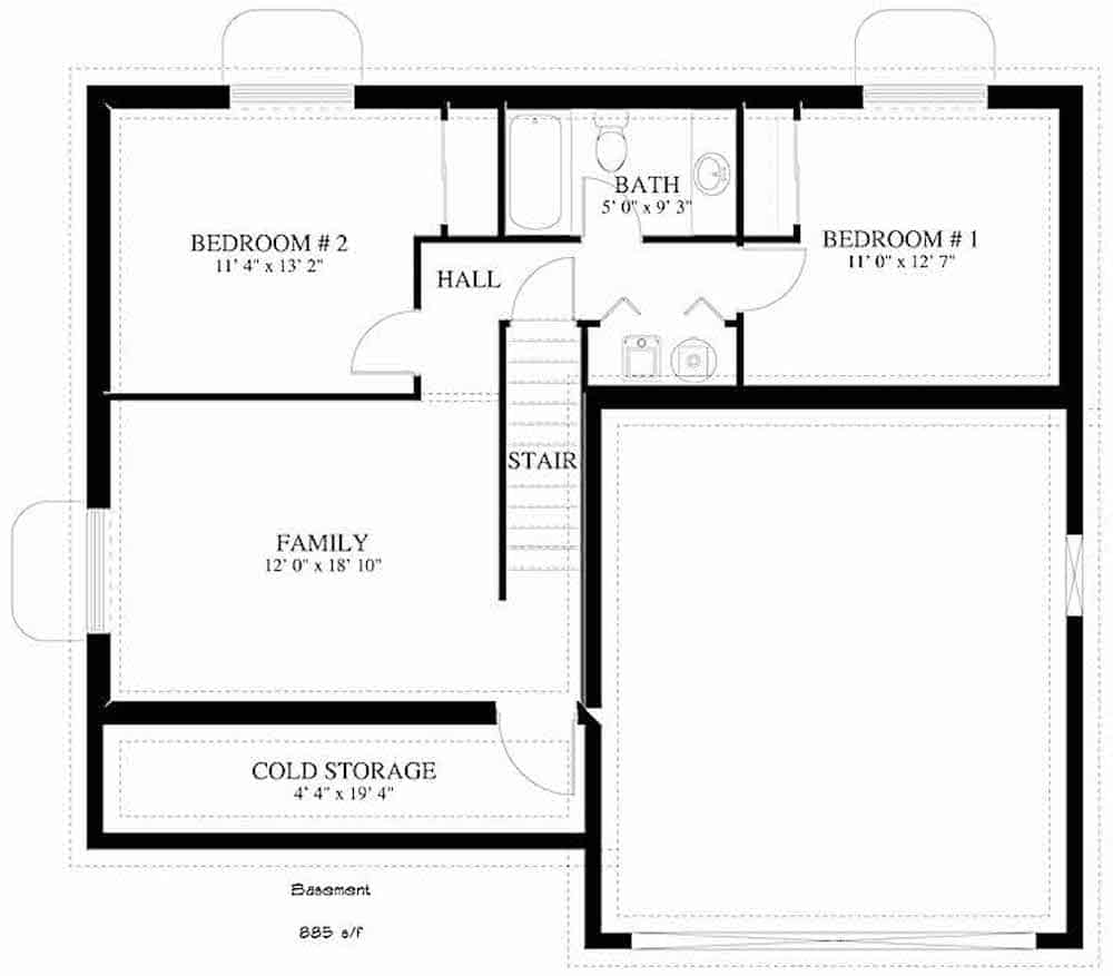 Floor Plan Basement of Craftsman Plan #187-1158