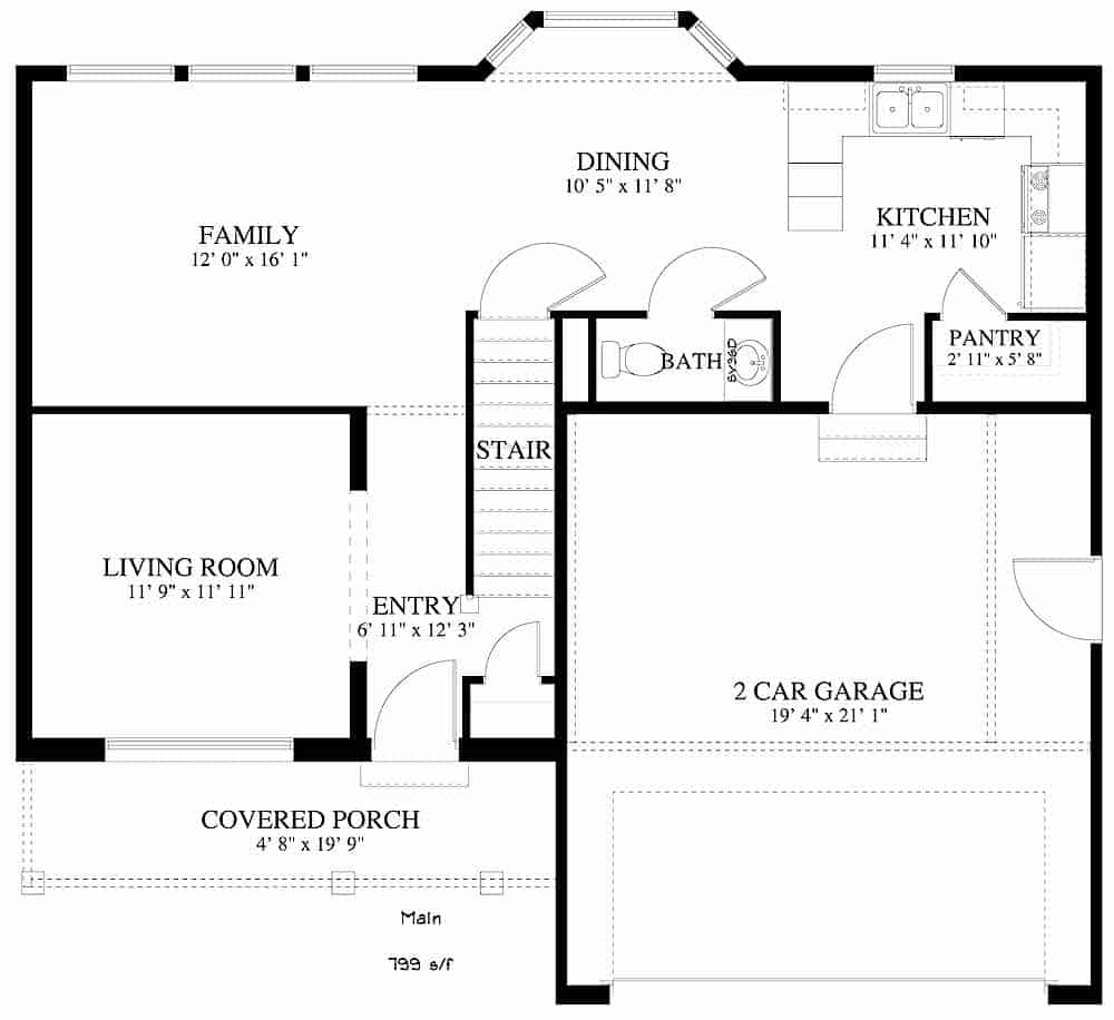 Floor Plan Main Level of Craftsman Plan #187-1158