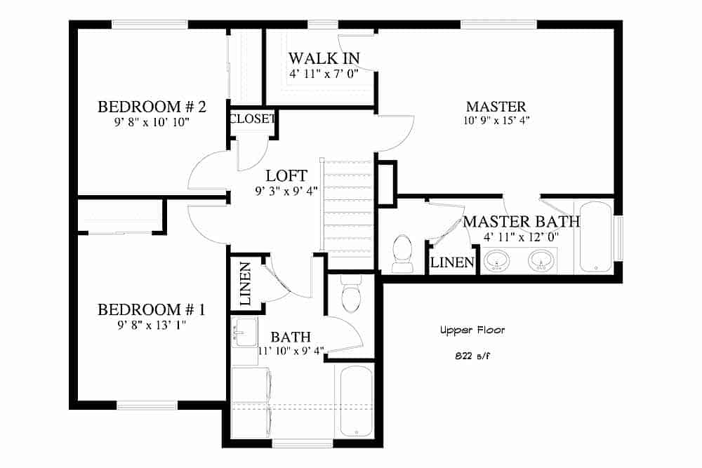Floor Plan Upper Level of Craftsman Plan #187-1158