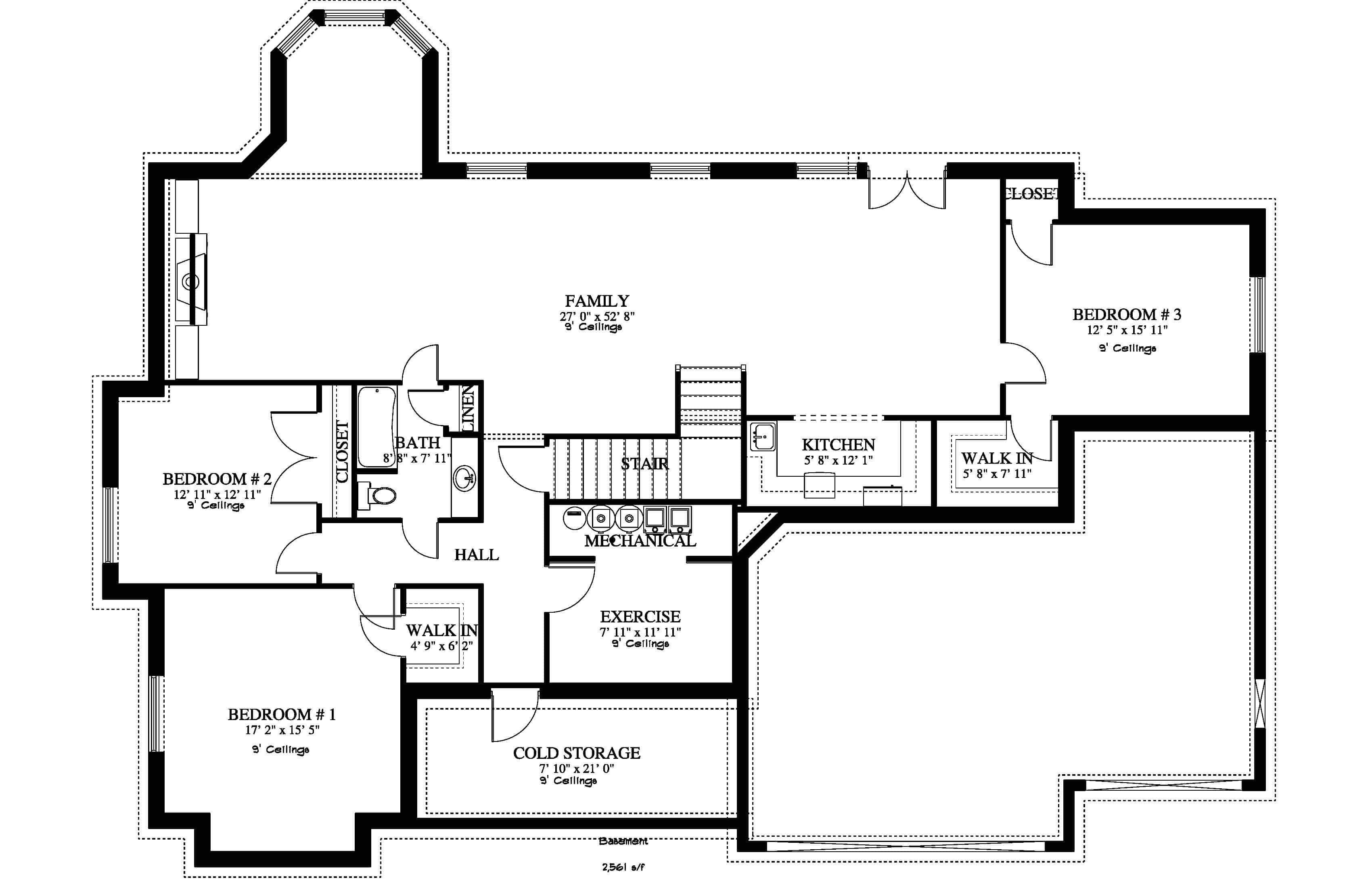 Floor Plan Basement of Acadian Plan #187-1159