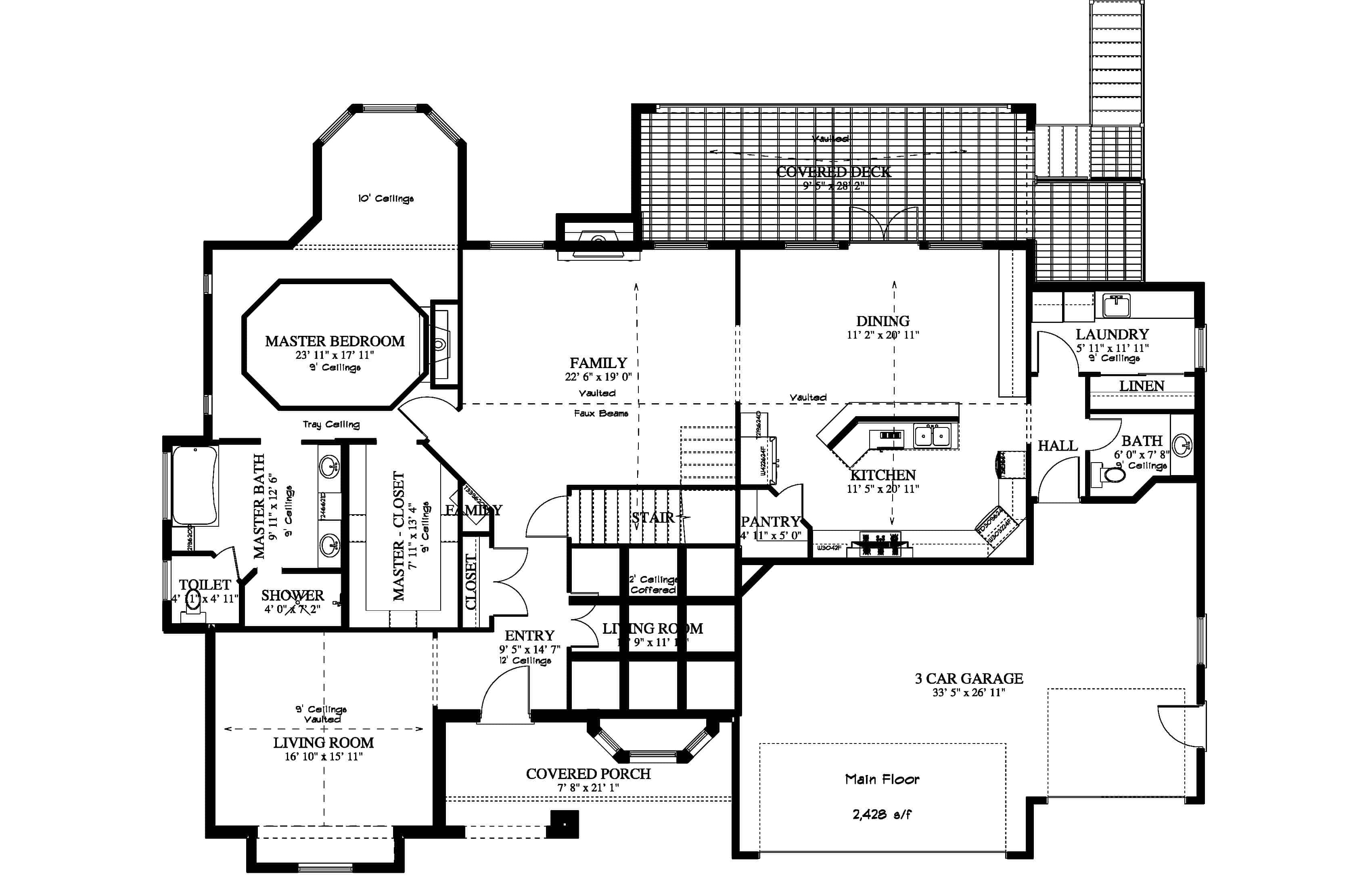 Floor Plan Main Level of Acadian Plan #187-1159