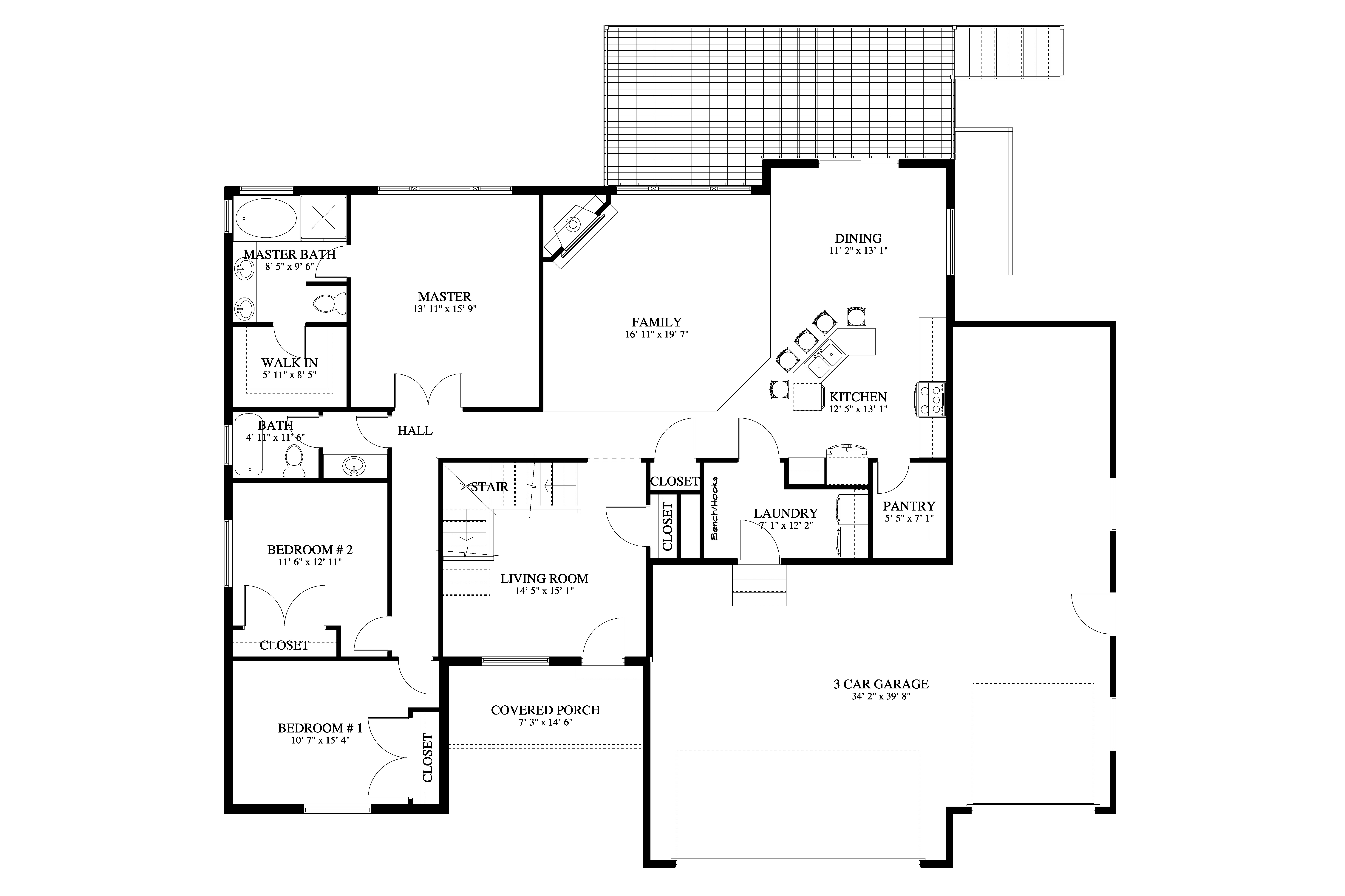 Floor Plan Main Level of Craftsman Plan #187-1160