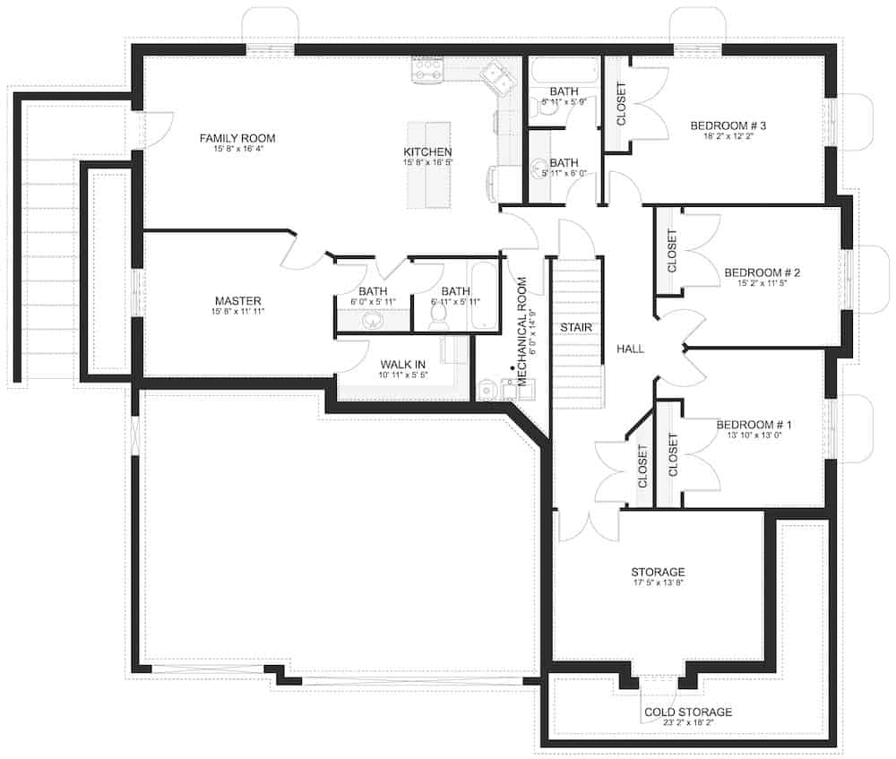 Floor Plan Basement of Ranch Plan #187-1163