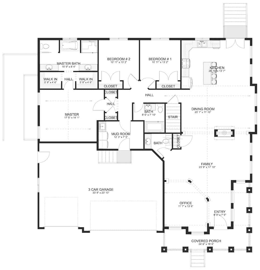 Floor Plan Main Level of Ranch Plan #187-1163