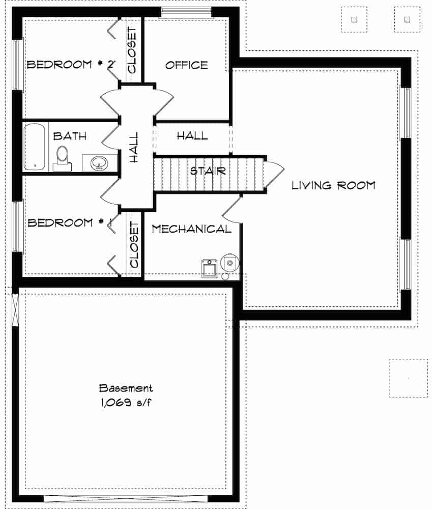 Floor Plan Basement of Ranch Plan #187-1164