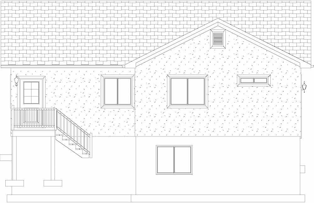 Home Plan Rear Elevation of this 2-Bedroom,1069 Sq Ft Plan -187-1164
