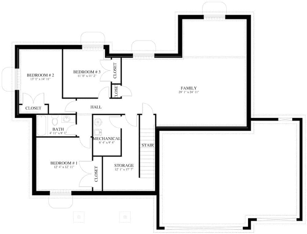 Floor Plan Basement of Ranch Plan #187-1165
