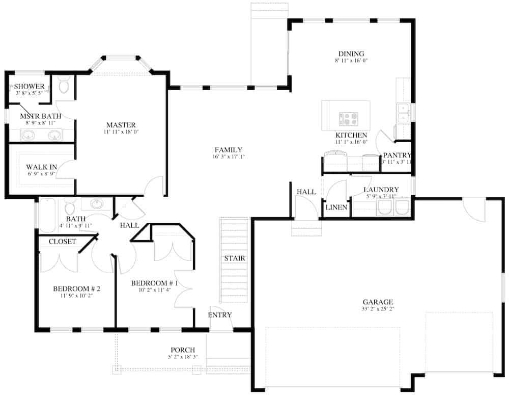 Floor Plan Main Level of Ranch Plan #187-1165